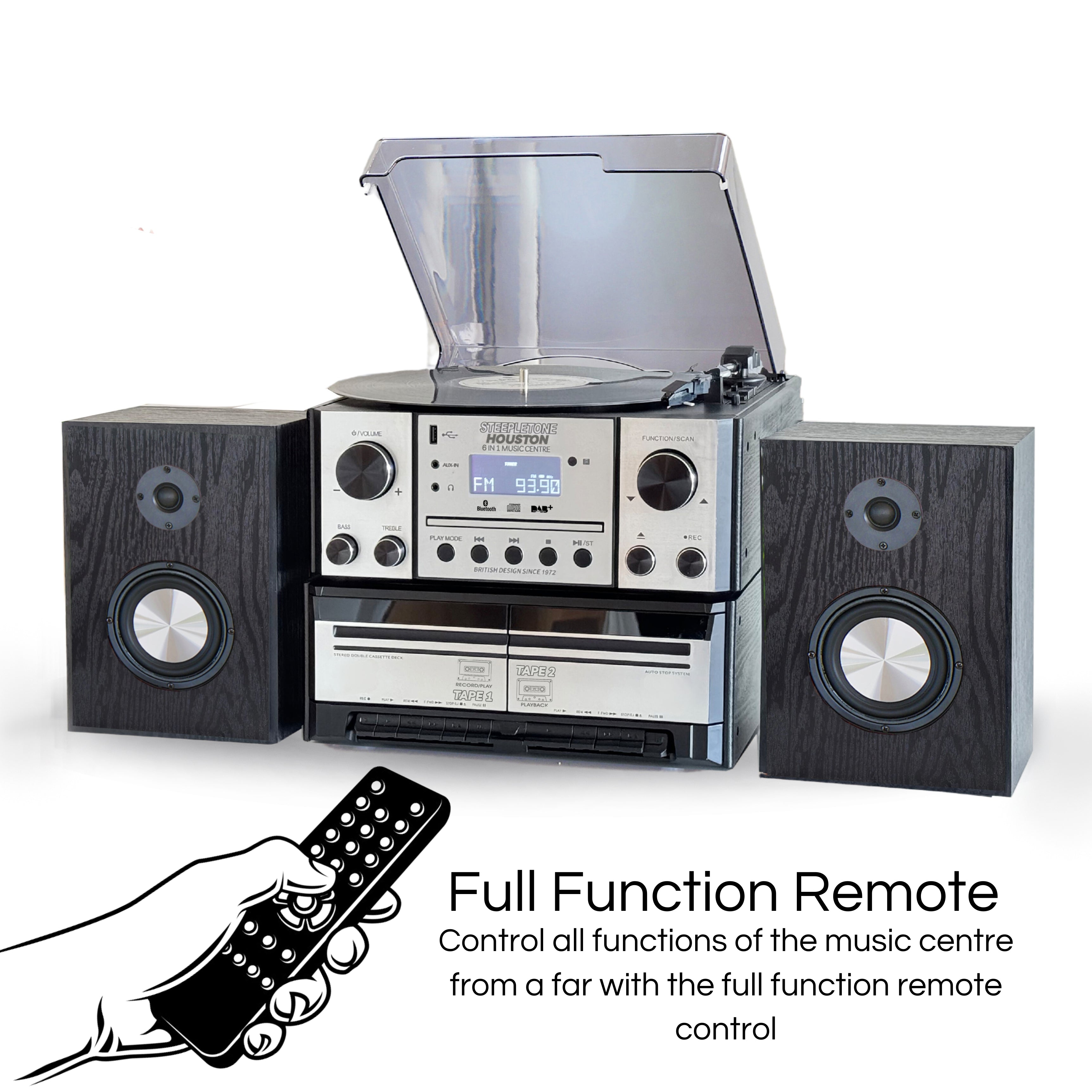 Houston XP Silver & Black Wood 6 in 1 Music Centre