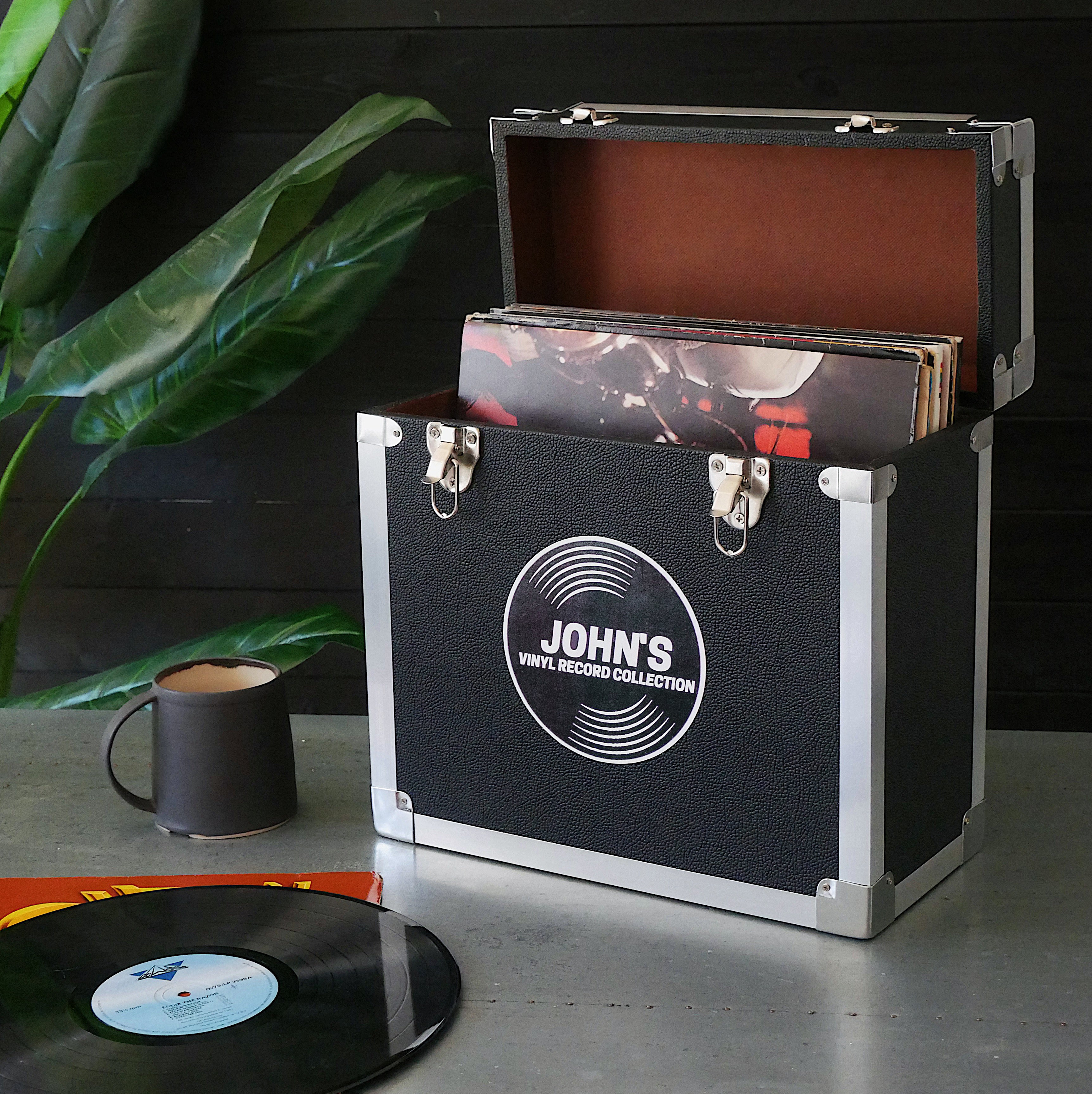 12 Inch Vinyl Record Storage Box Black & Metal Trim