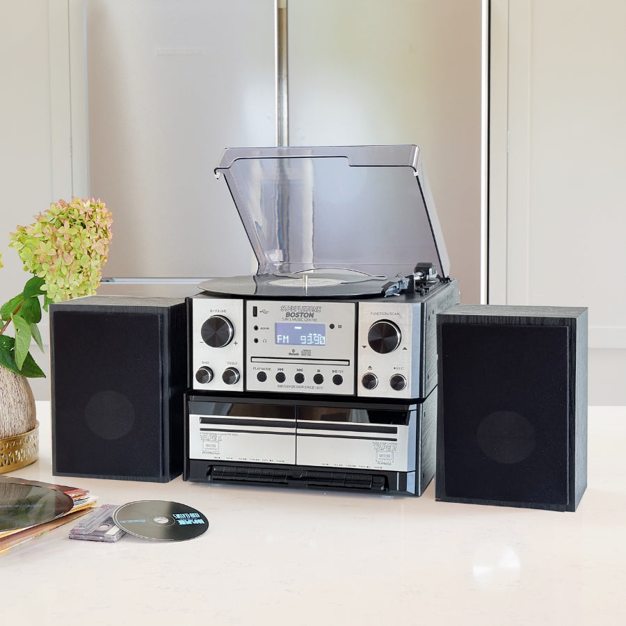 Boston Silver & Black Wood 5 in 1 Music Centre