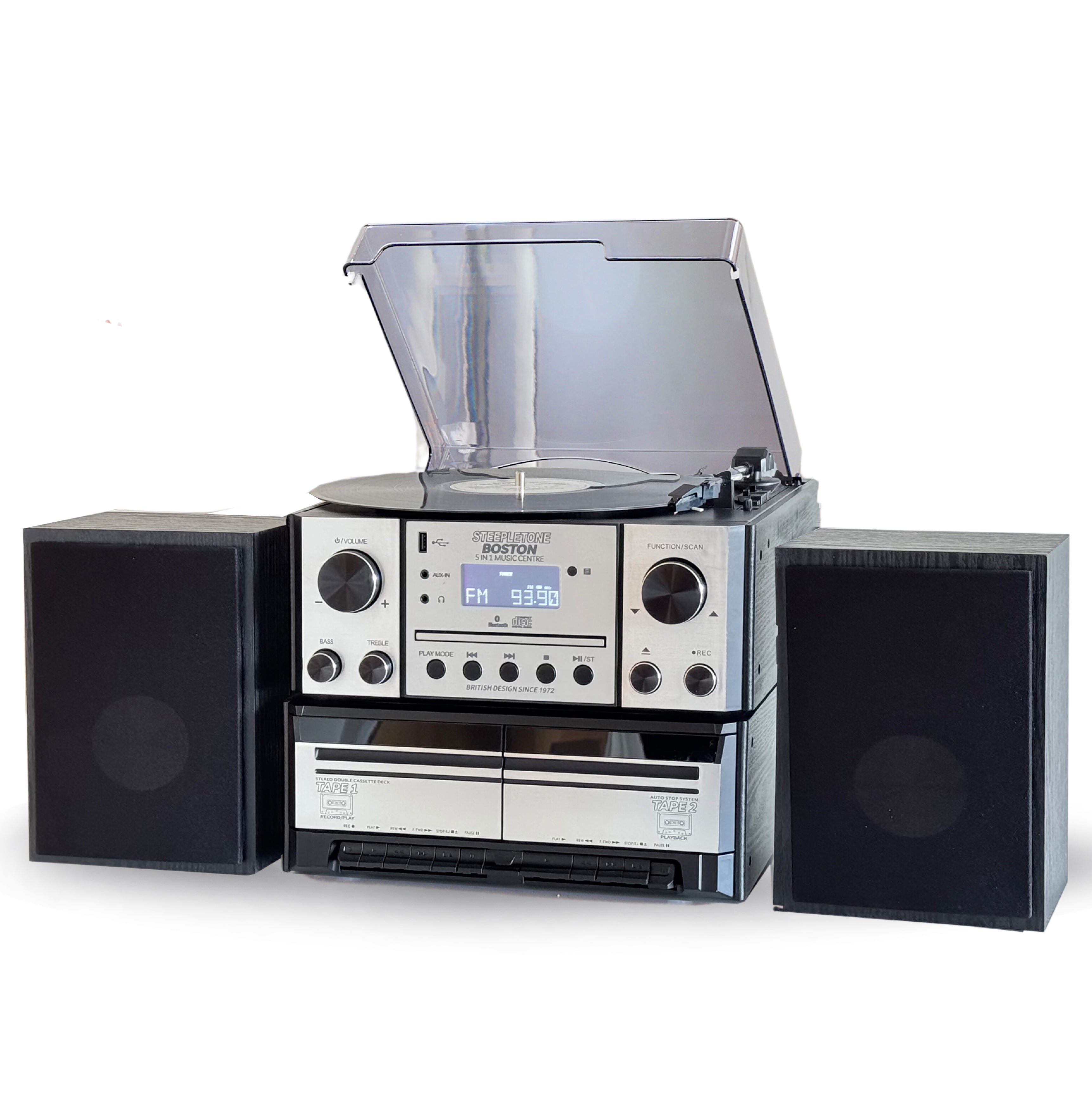 Boston Silver & Black Wood 5 in 1 Music Centre