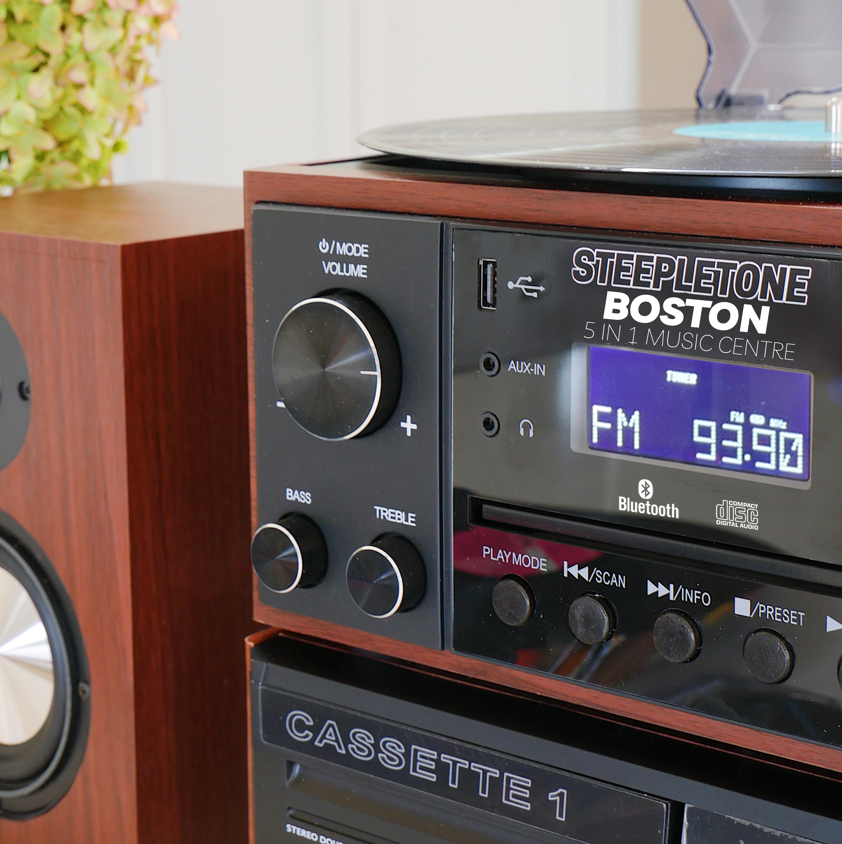 Boston Black & Teak Wood 5 in 1 Music Centre