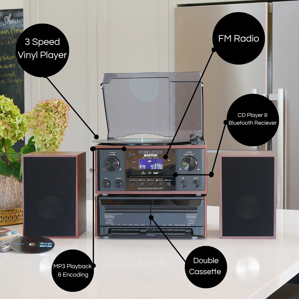 Boston Black & Teak Wood 5 in 1 Music Centre