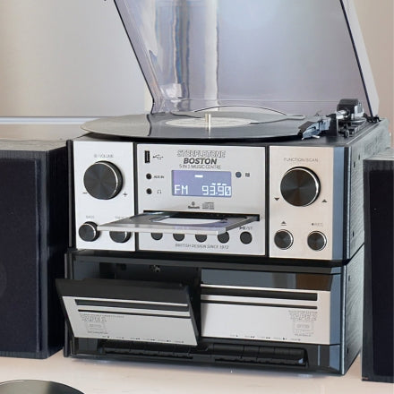 Boston Silver & Black Wood 5 in 1 Music Centre