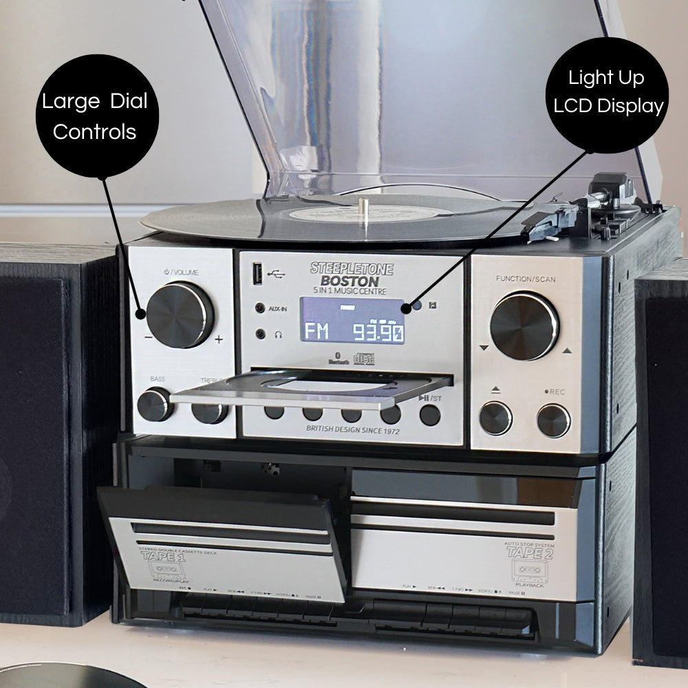 Boston Silver & Black Wood 5 in 1 Music Centre