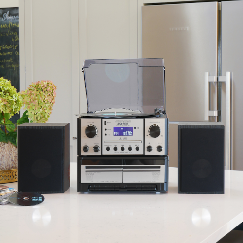 Boston Silver & Black Wood 5 in 1 Music Centre