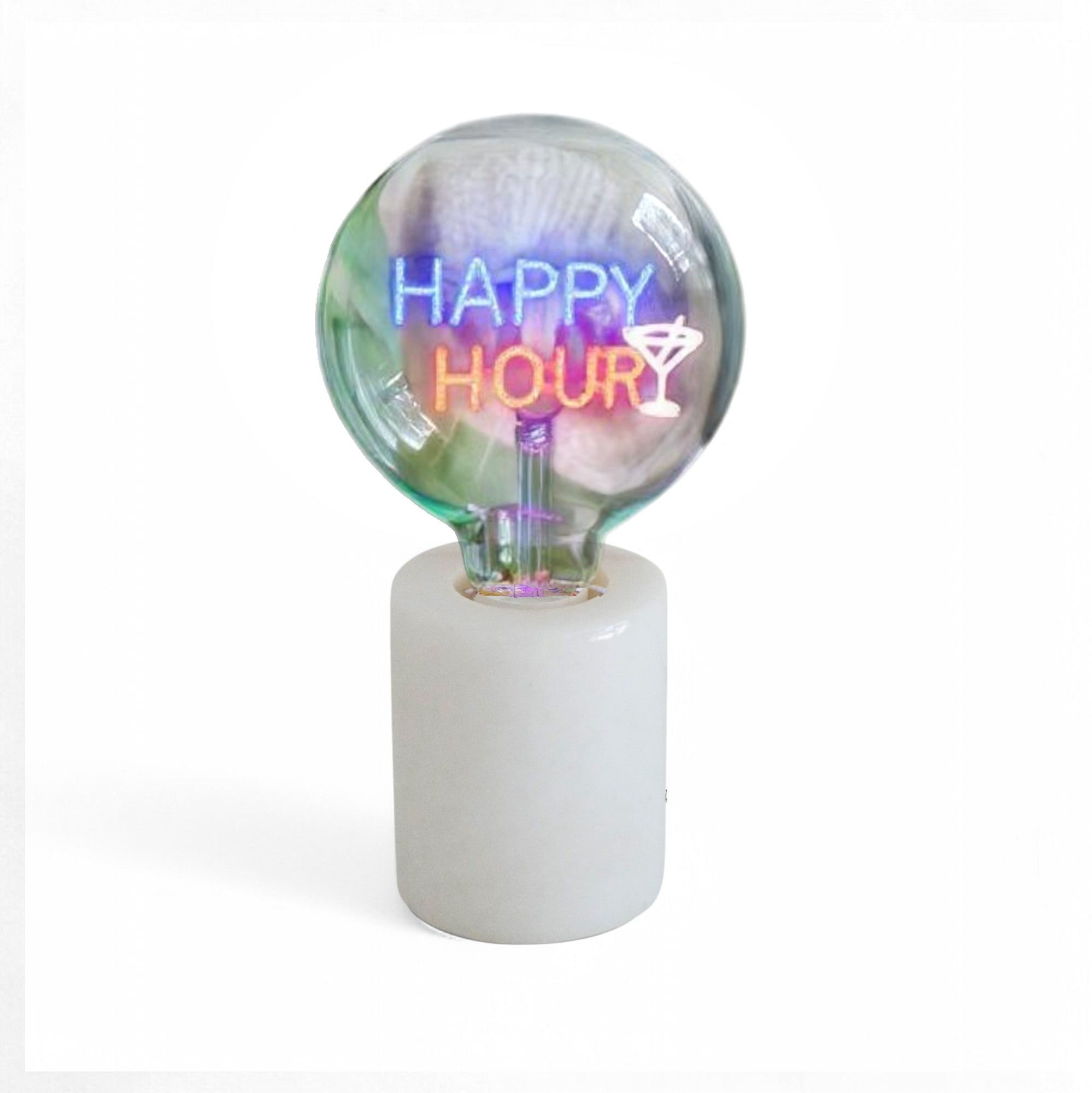 Happy Hour Text Bulb & Table Lamp - Screw Down