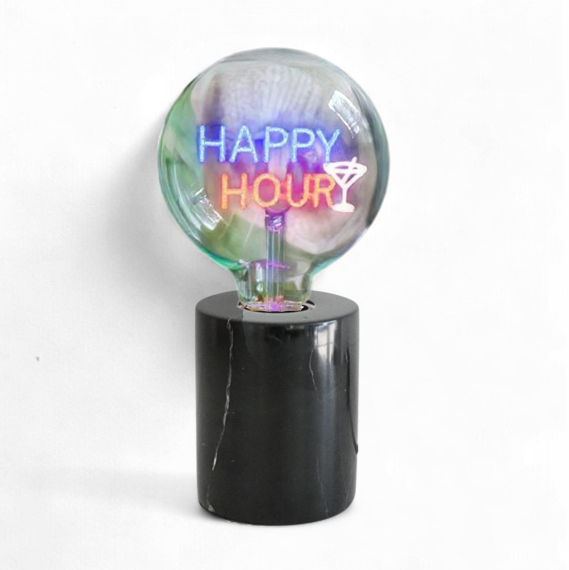 Happy Hour Text Bulb & Table Lamp - Screw Down