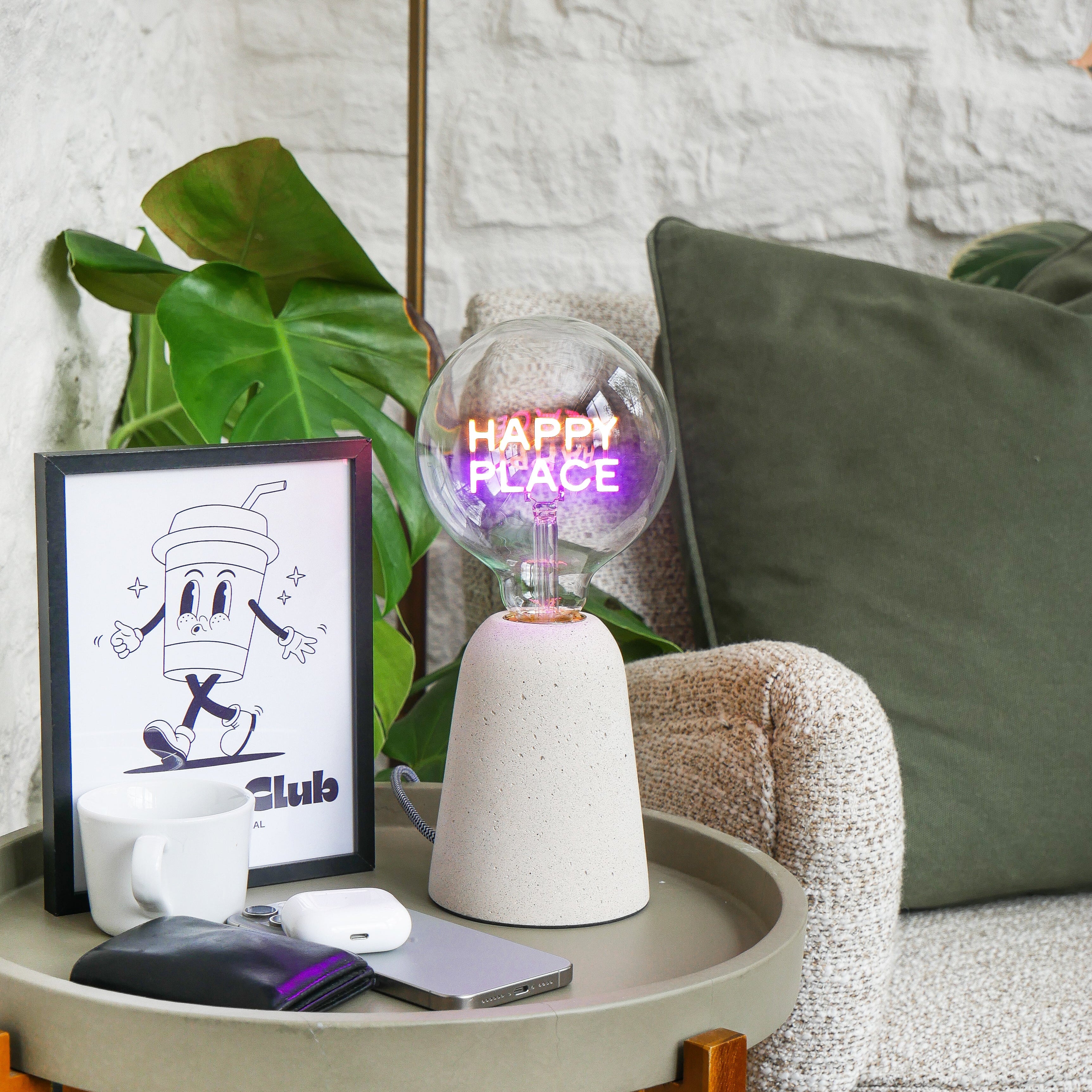 Happy Place Text Bulb & Table Lamp - Screw Down