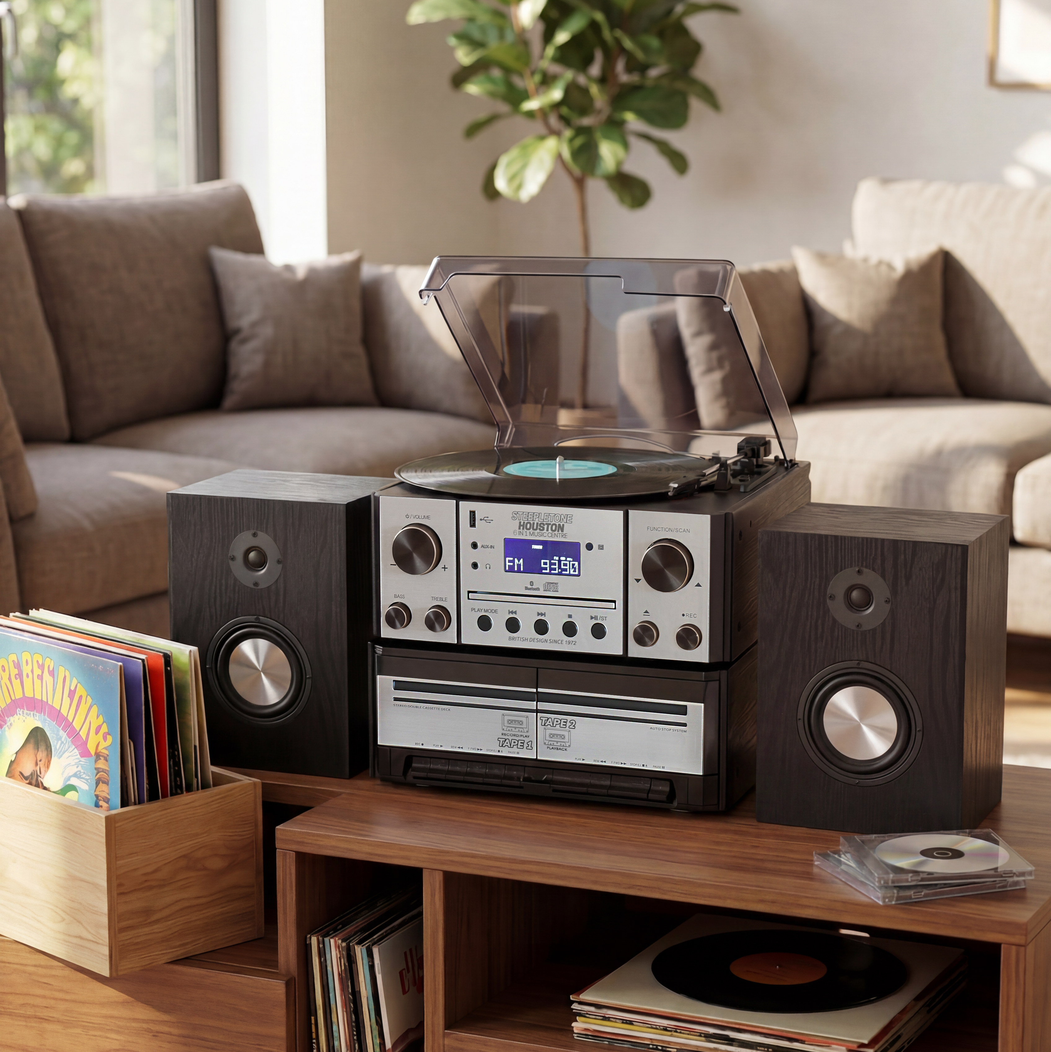 Houston XP Silver & Black Wood 6 in 1 Music Centre