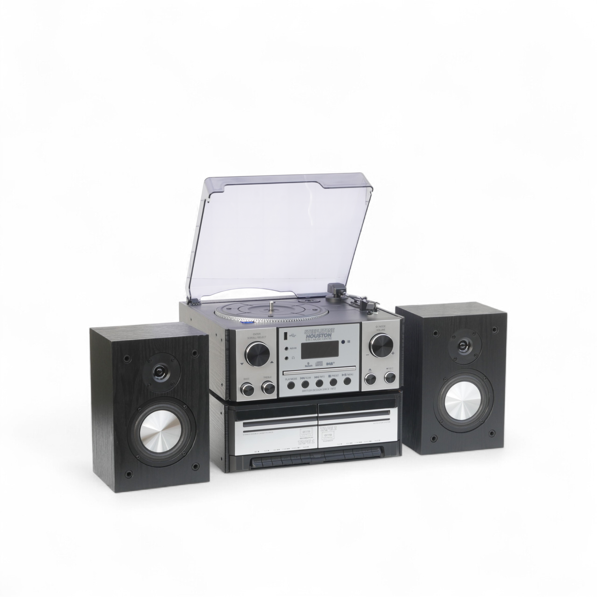 Houston XP Silver & Black Wood 6 in 1 Music Centre