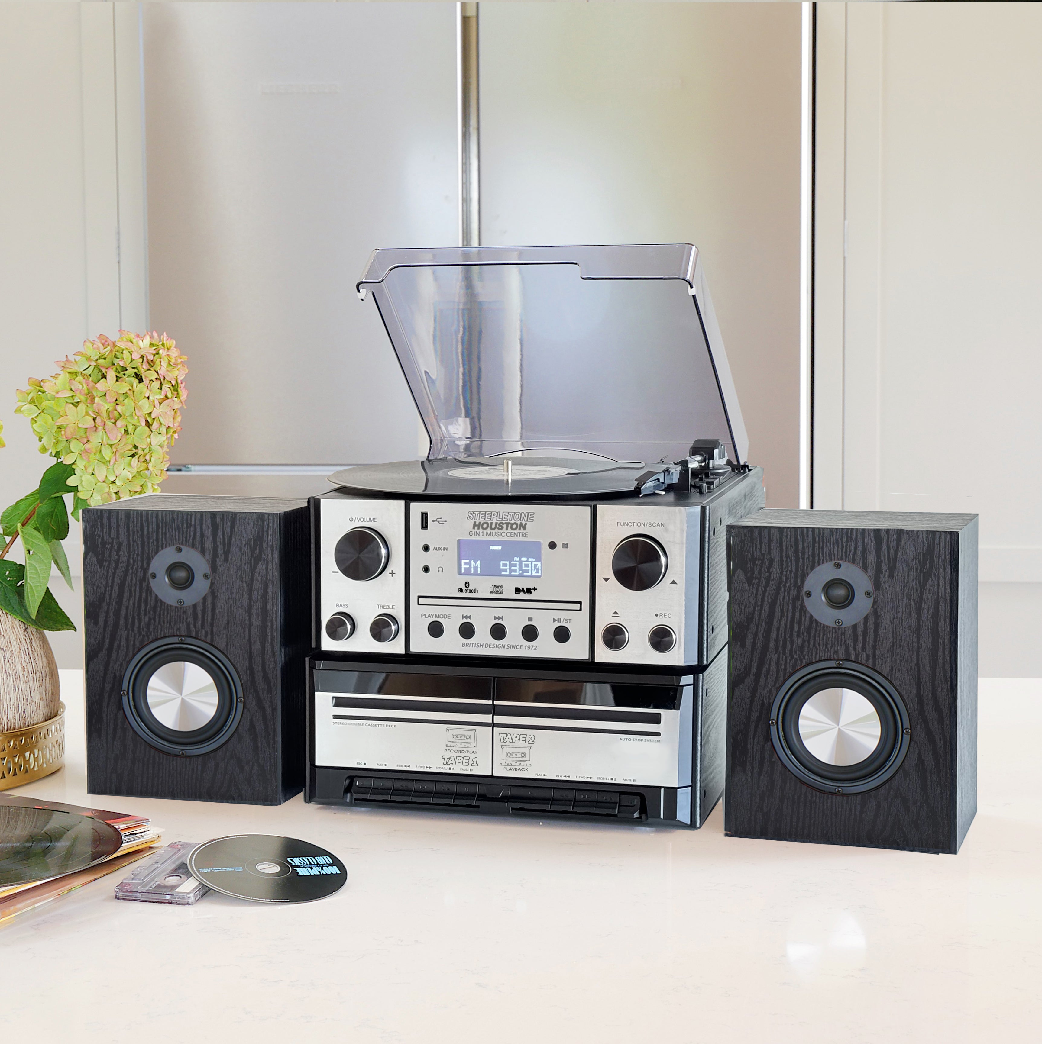 Houston XP Silver & Black Wood 6 in 1 Music Centre