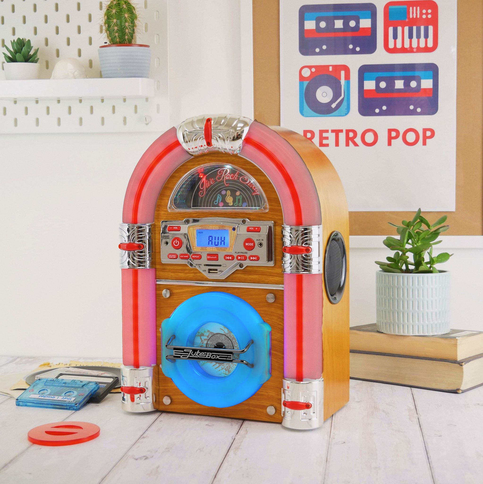 Jive Rock Sixty Mini Jukebox & Bluetooth Speaker - Light Wood