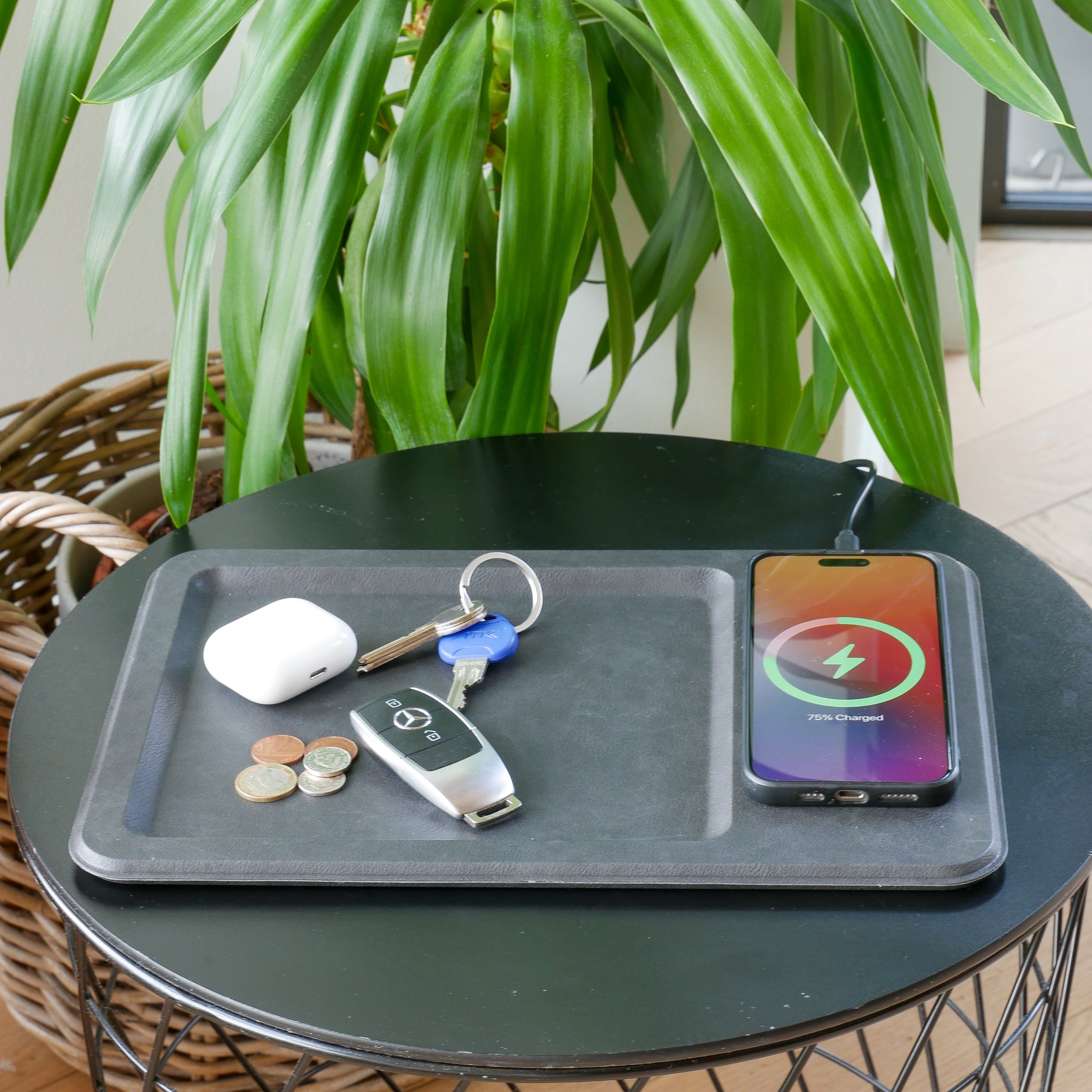 PU Leather Wireless Charging Vanity Tray Black