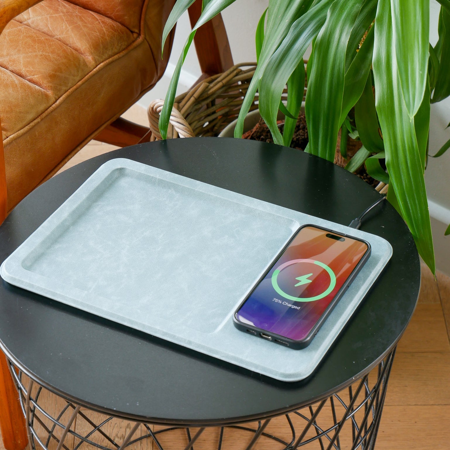 PU Leather Wireless Charging Vanity Tray Blue