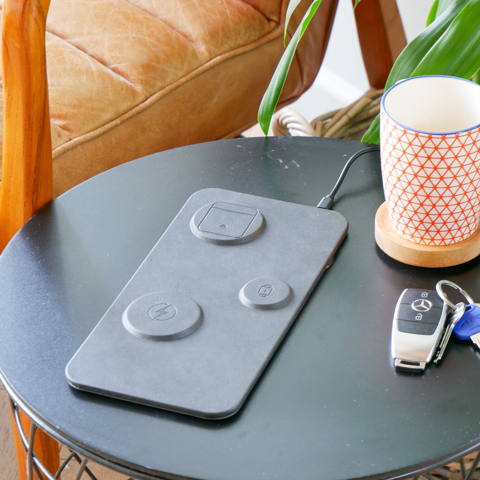 3 in 1 Wireless Charging Pad PU Leather Black