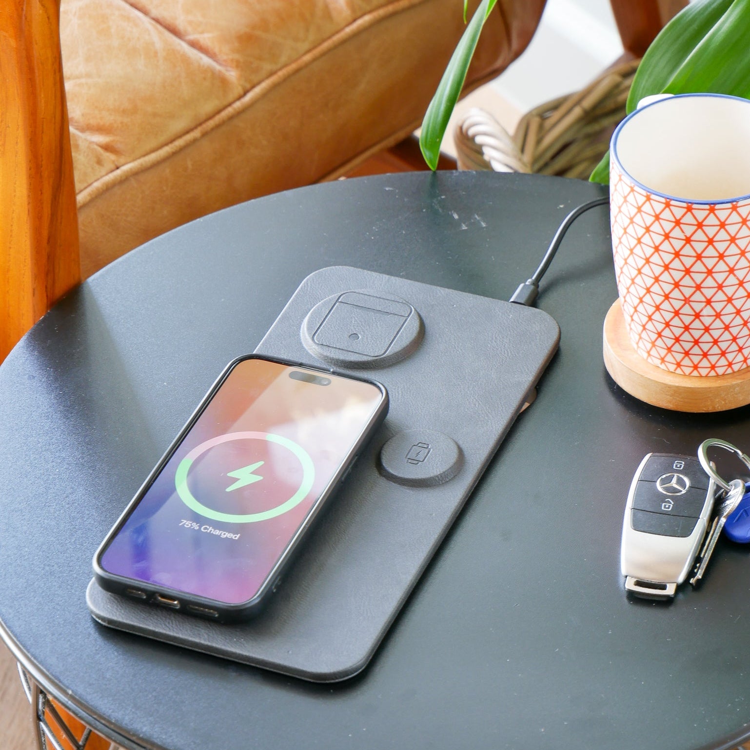 3 in 1 Wireless Charging Pad PU Leather Black