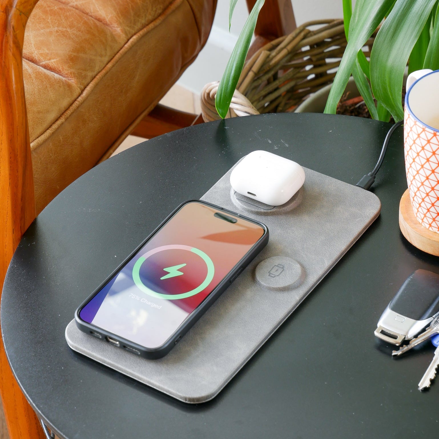 3 in 1 Wireless Charging Pad PU Leather Grey