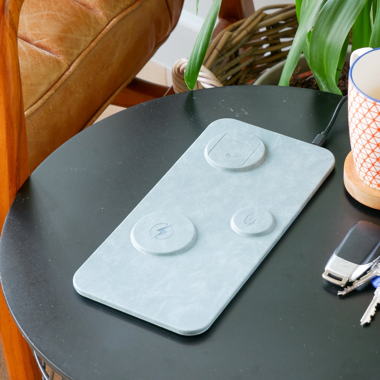 3 in 1 Wireless Charging Pad PU Leather Blue
