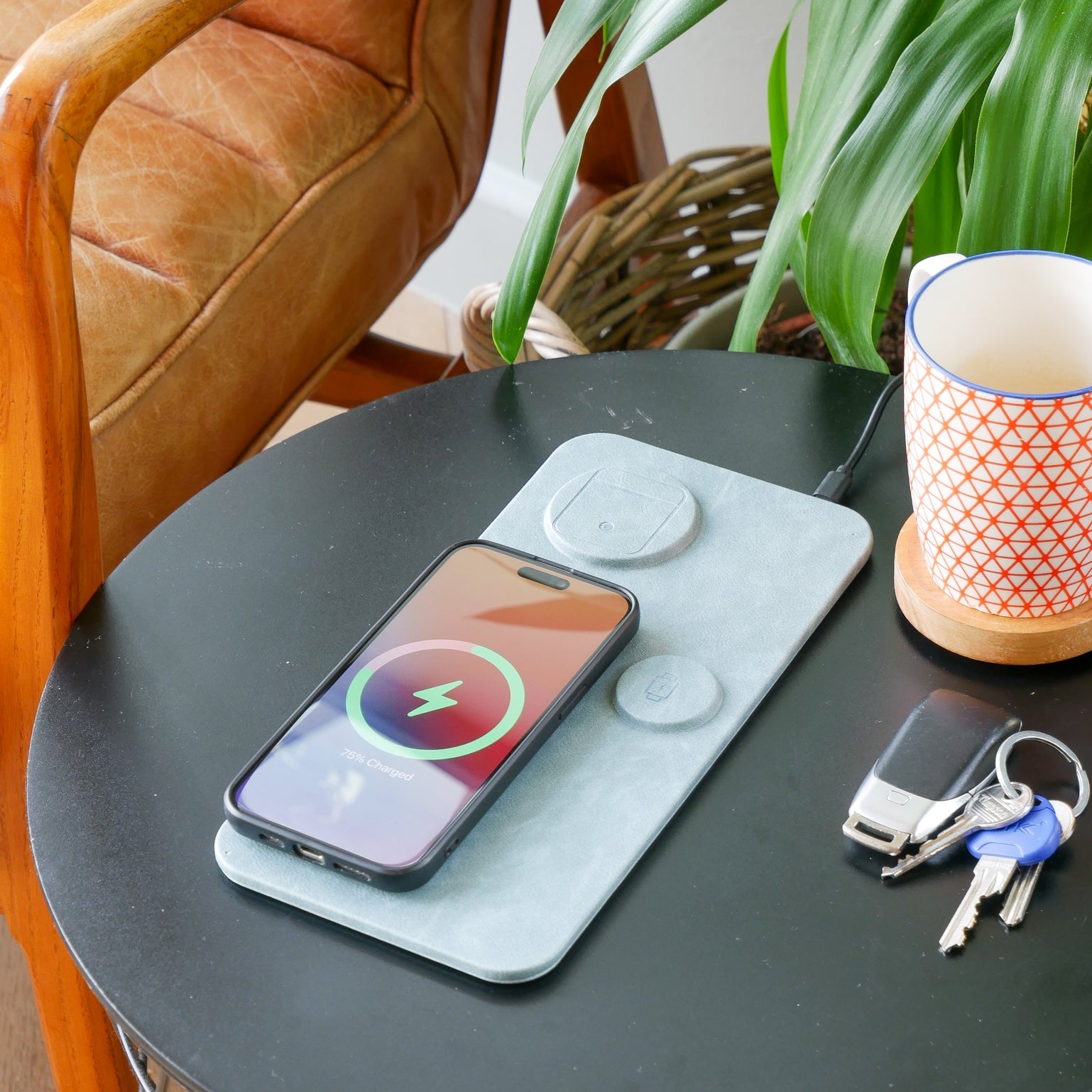 3 in 1 Wireless Charging Pad PU Leather Blue