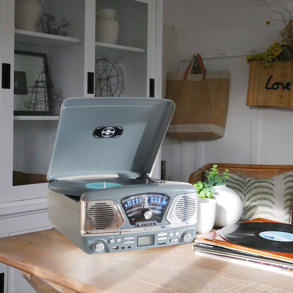 Roxy 4 BT Retro Record Player - Grey