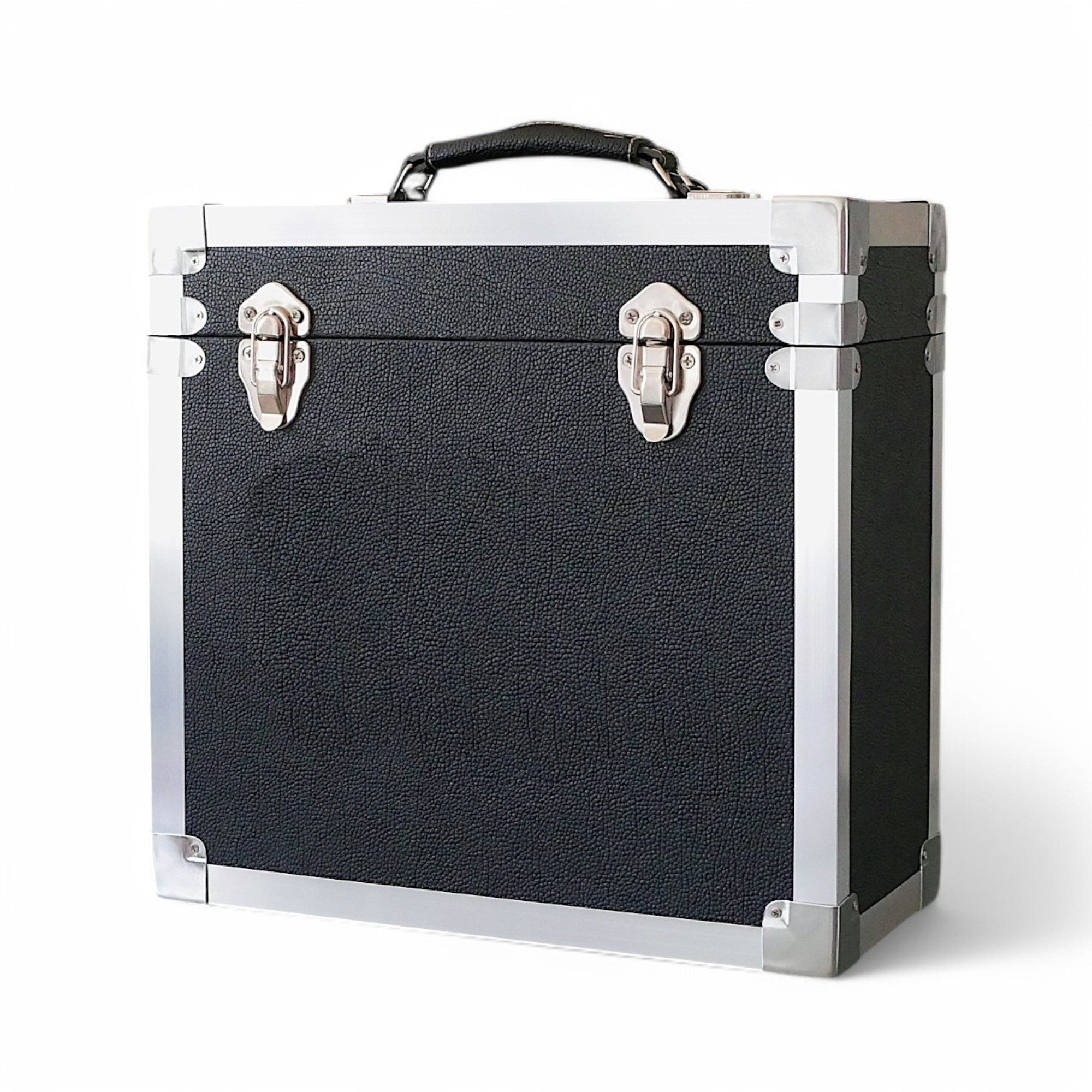 12 Inch Vinyl Record Storage Box Black & Metal Trim
