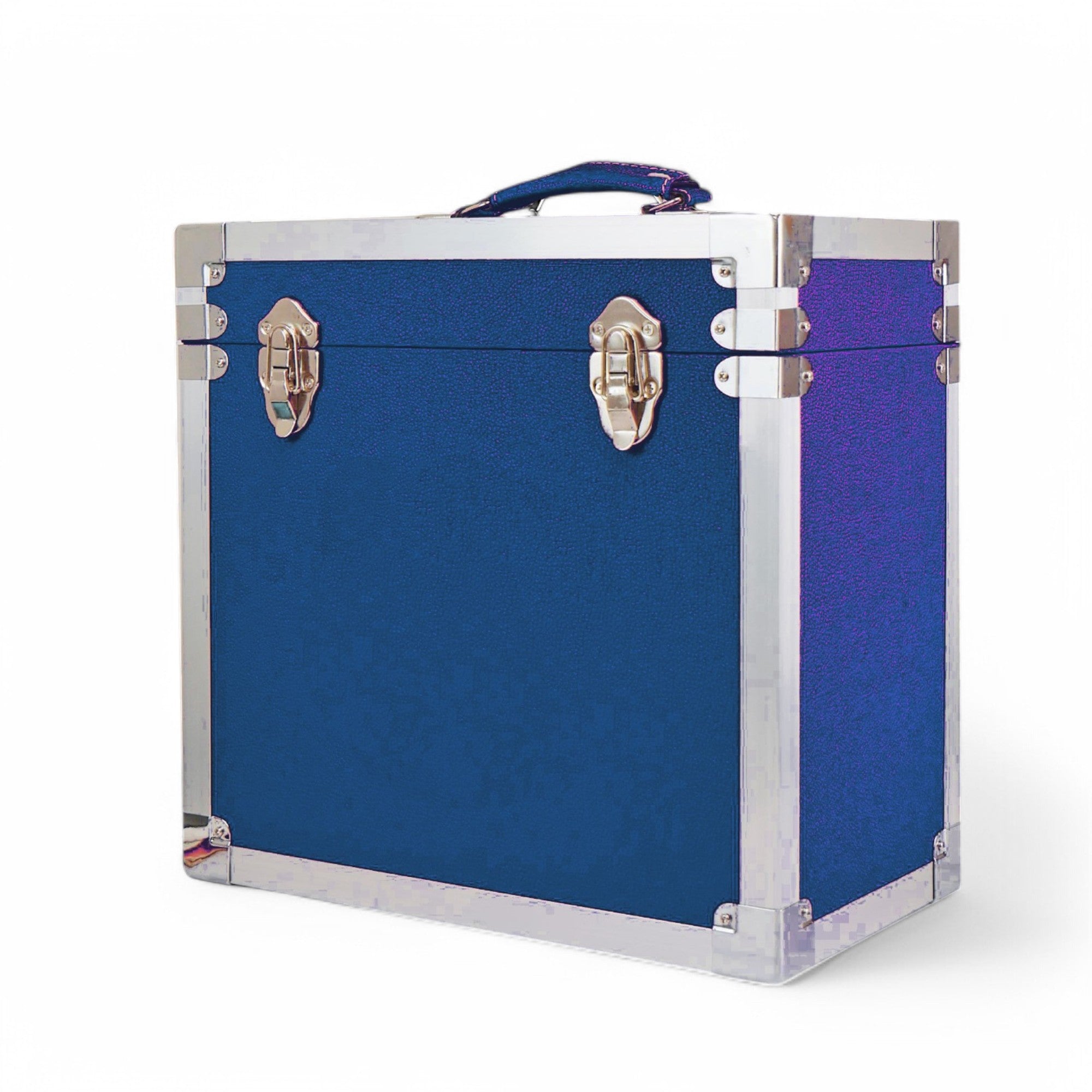12 Inch Vinyl Record Storage Box Navy Blue & Metal Trim