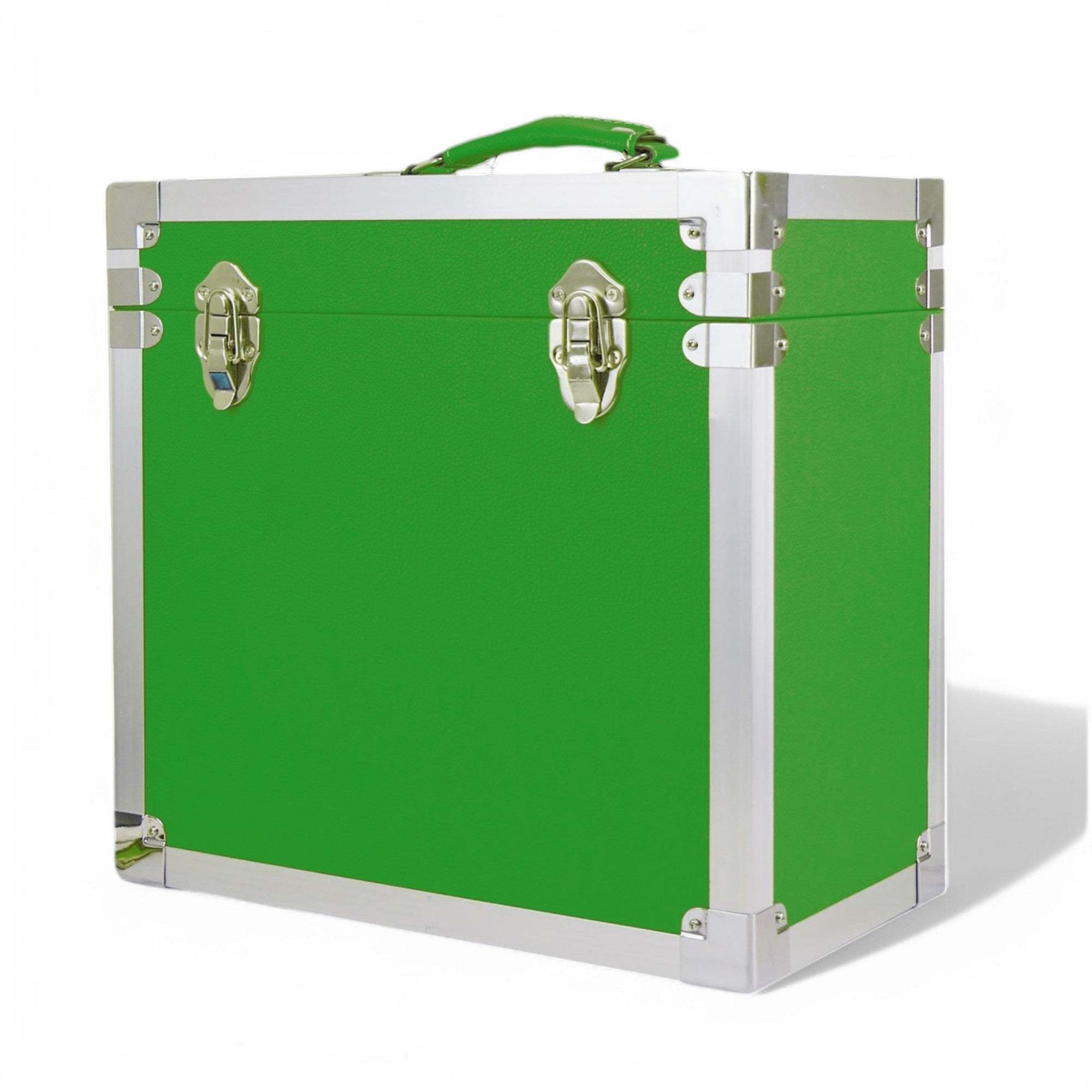 12 Inch Vinyl Record Storage Box Green & Metal Trim