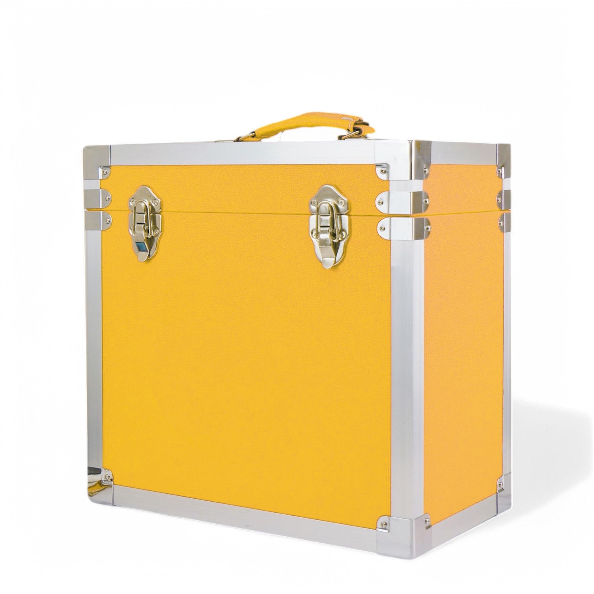 12 Inch Vinyl Record Storage Box Yellow & Metal Trim
