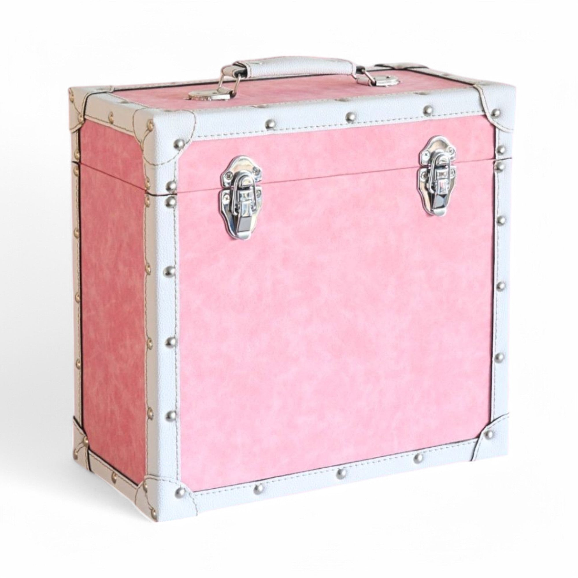 12 Inch Vinyl Record Storage Box Pink & White Faux Leather