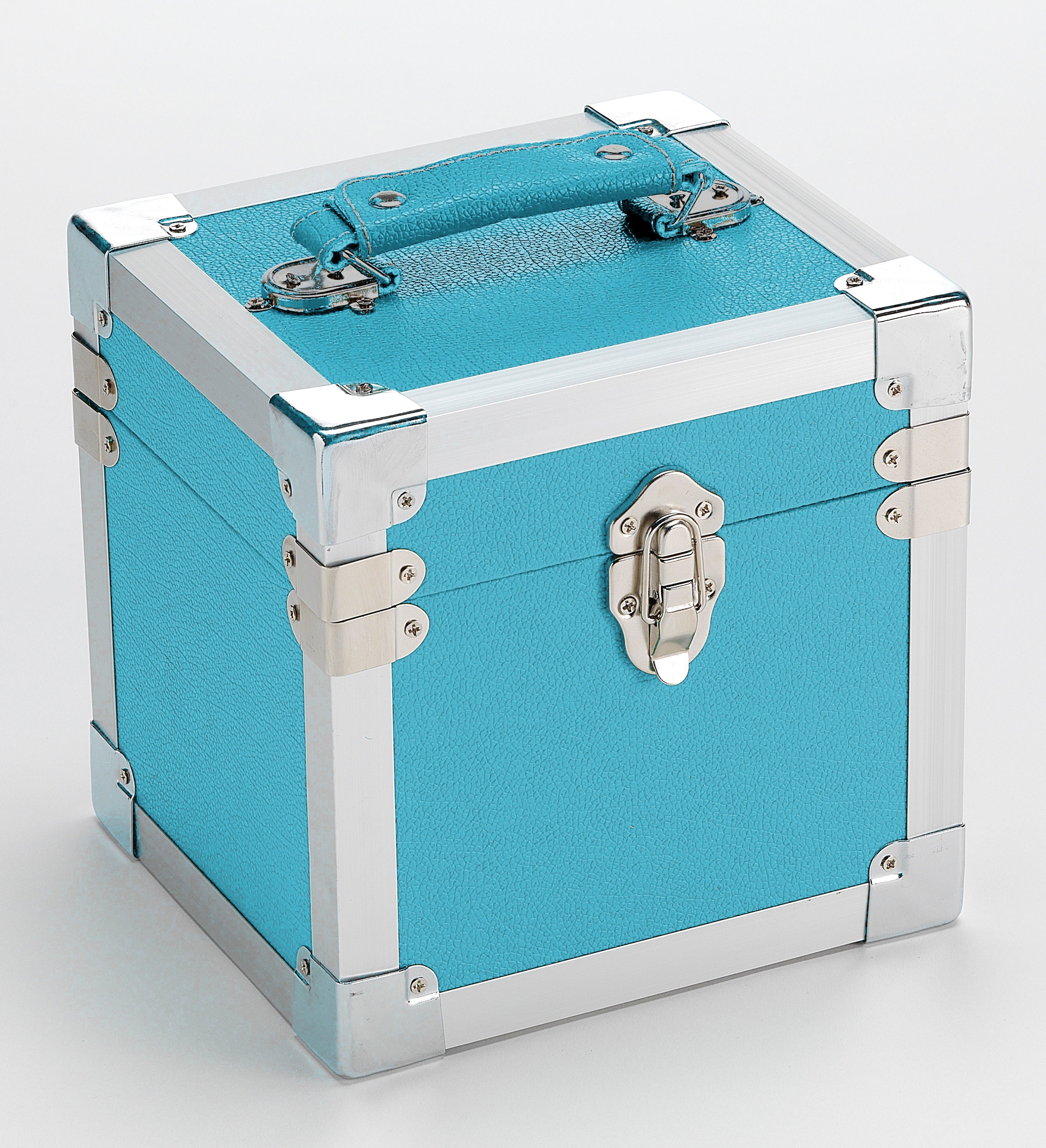 12 Inch Vinyl Record Storage Box Light Blue & Metal Trim