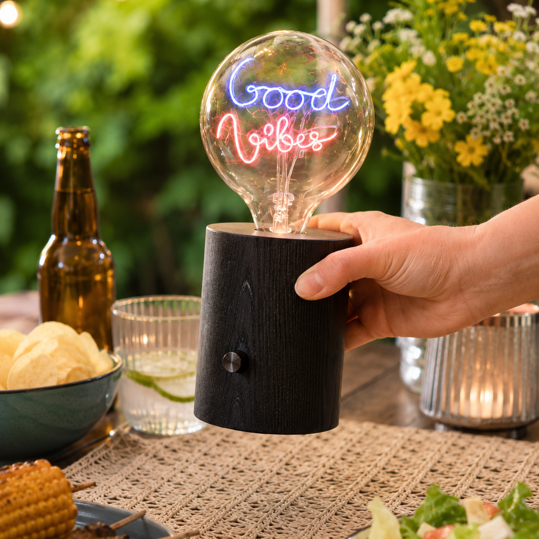 Wooden Rechargable Table Lamp - Black Wood