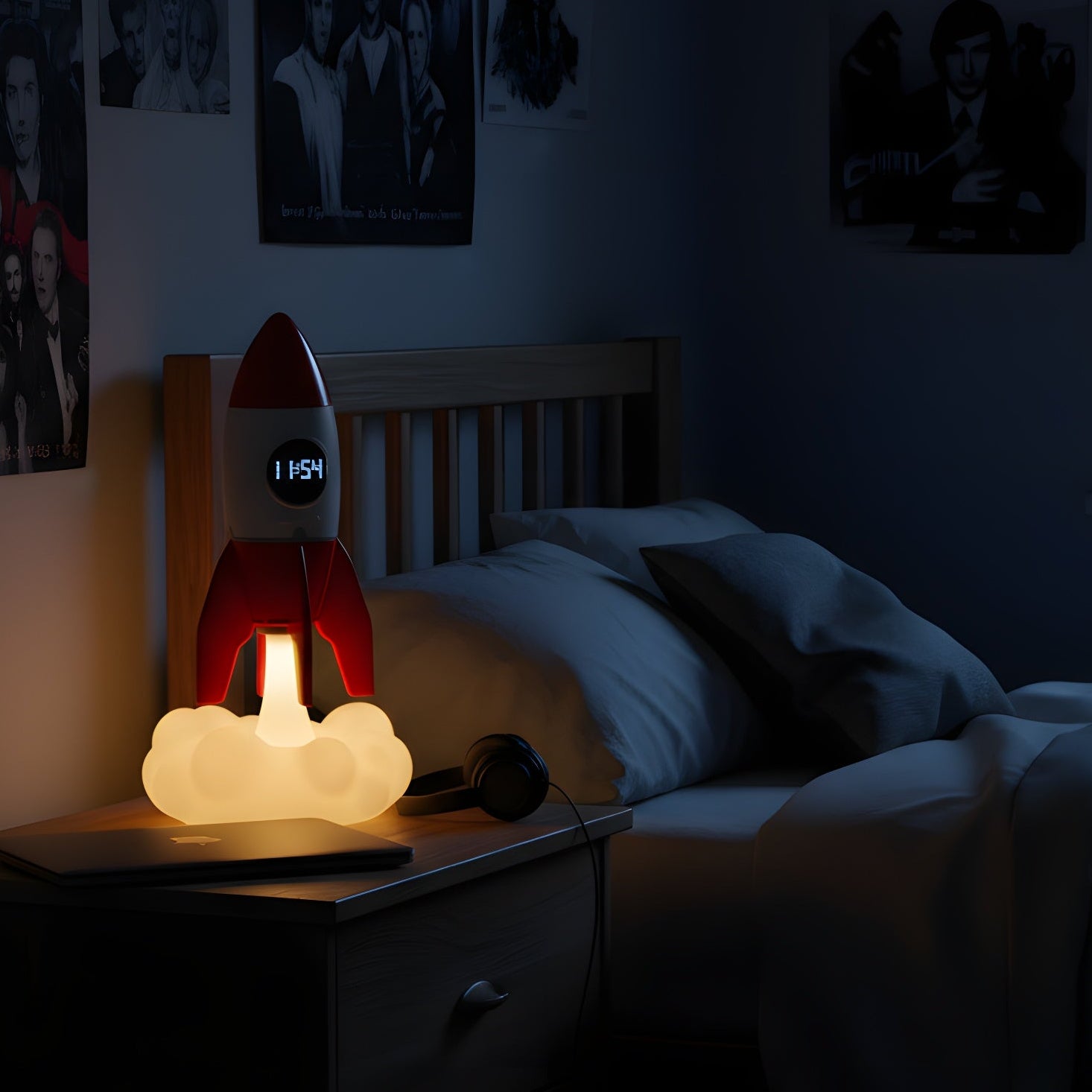 Rocket 3-in-1 Bedside Light, Digital Clock & Ceiling Projector