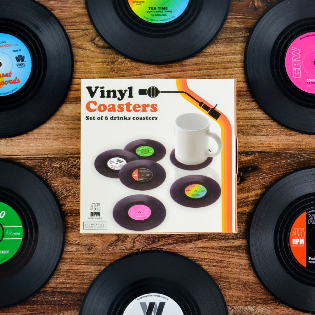 Vinyl Record Coasters – Set of 6 Retro Drink Coasters