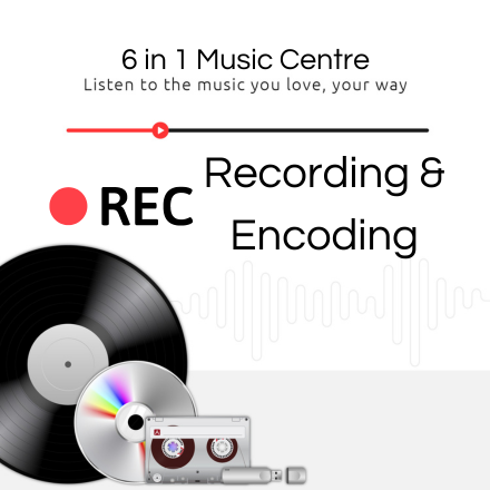 Houston XP Silver & Black Wood 6 in 1 Music Centre