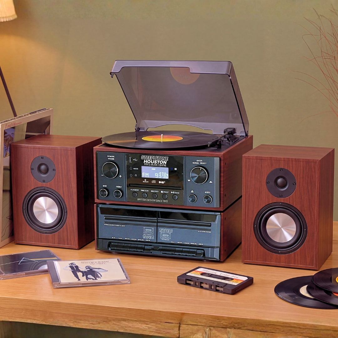 Houston XP Black & Teak Wood 6 in 1 Music Centre
