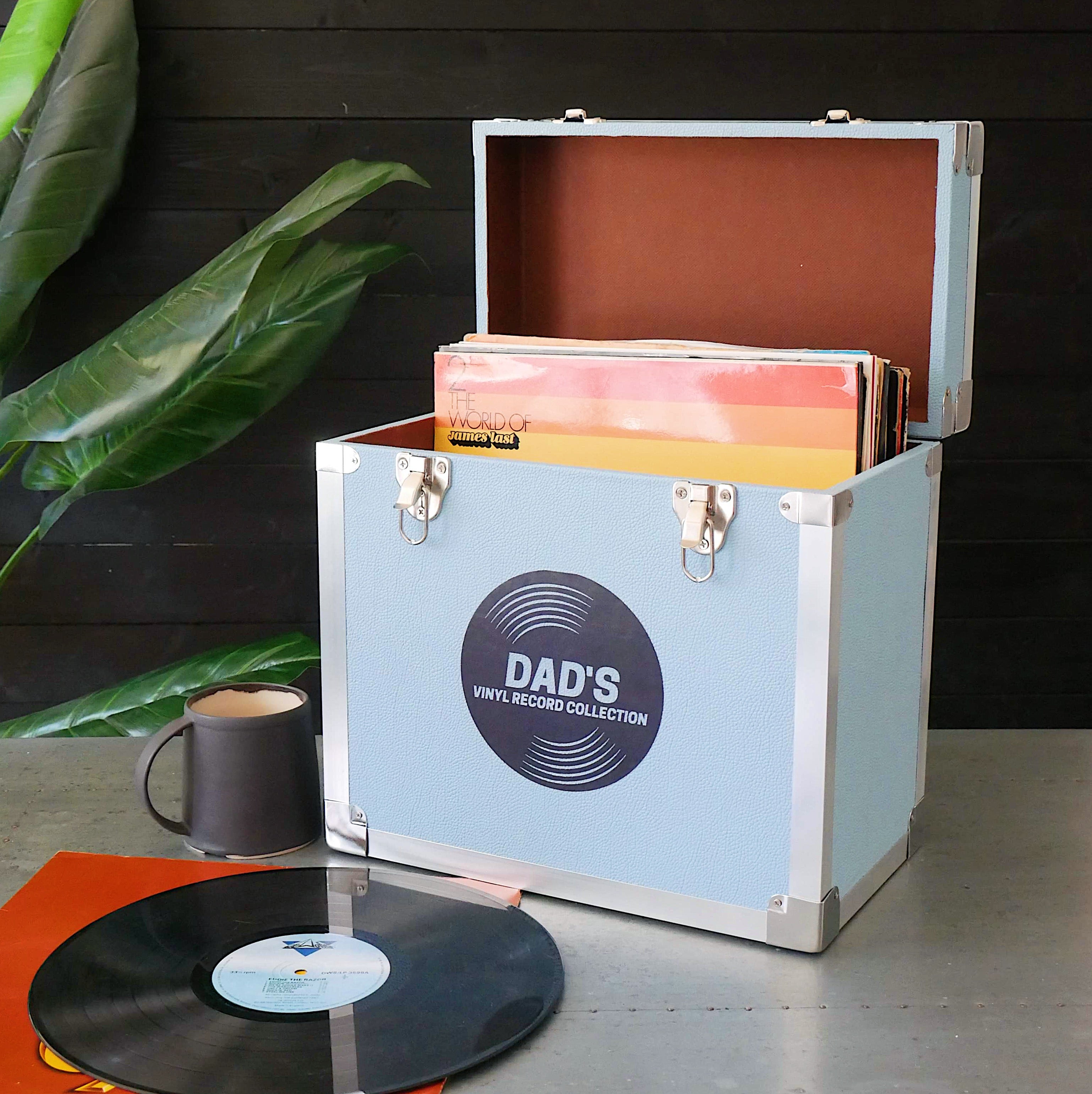 12 Inch Vinyl Record Storage Box Light Blue & Metal Trim