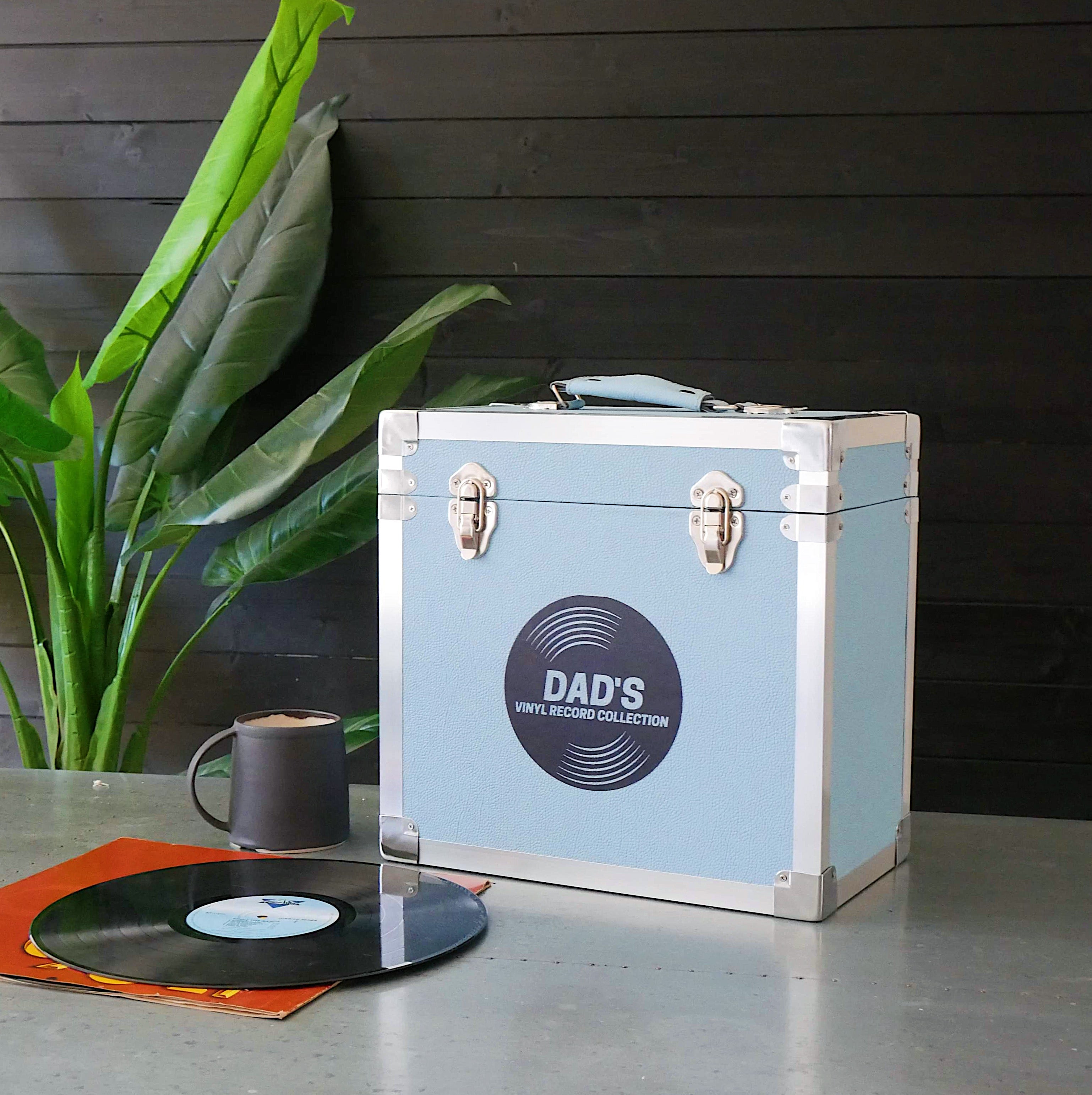 12 Inch Vinyl Record Storage Box Light Blue & Metal Trim