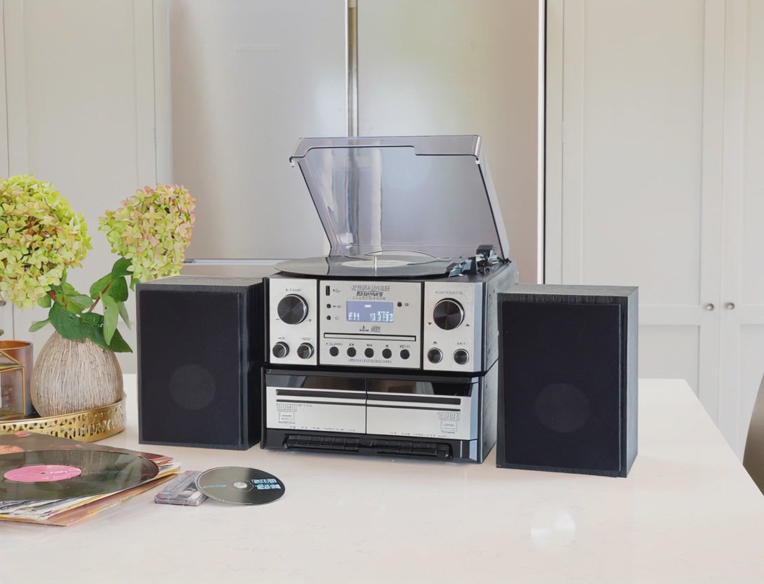 Boston Silver & Black Wood 5 in 1 Music Centre