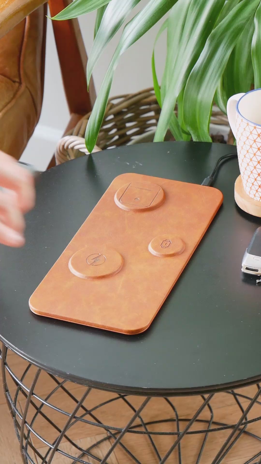 3 in 1 Wireless Charging Pad PU Leather Blue