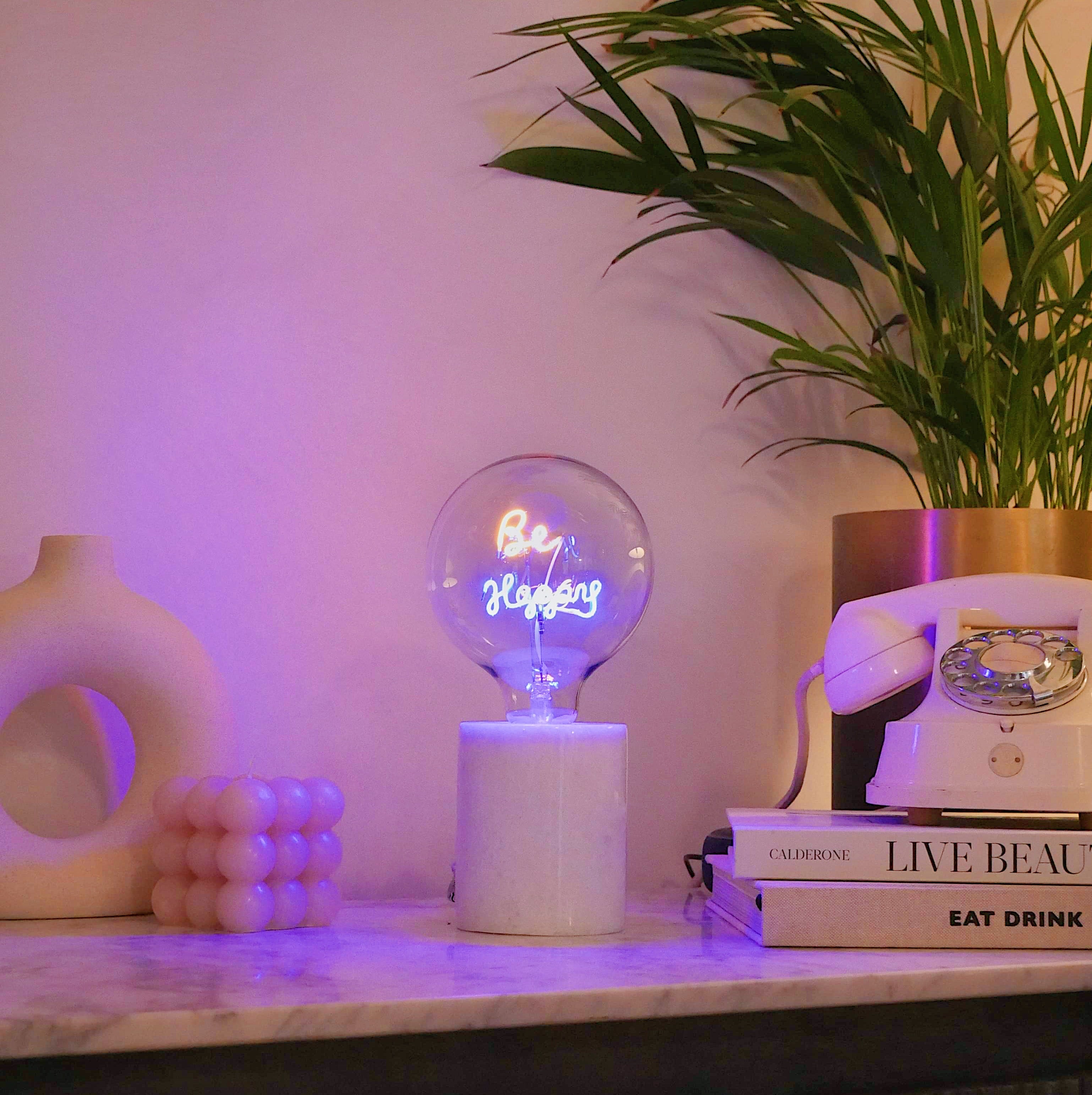Be Happy Text Bulb & Table Lamp - Screw Down
