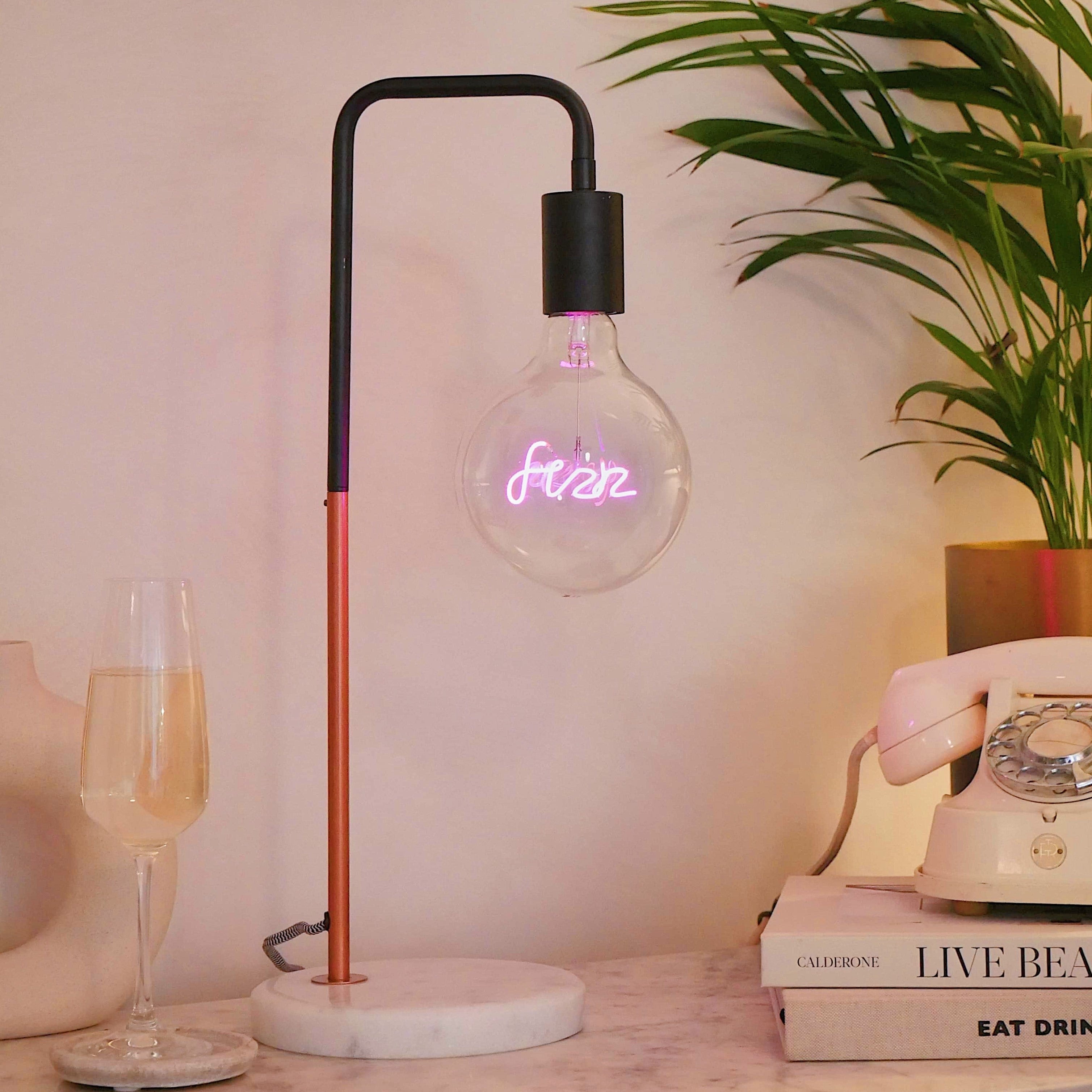 Fizz Pink Text Bulb & Desk Lamp - Screw Up