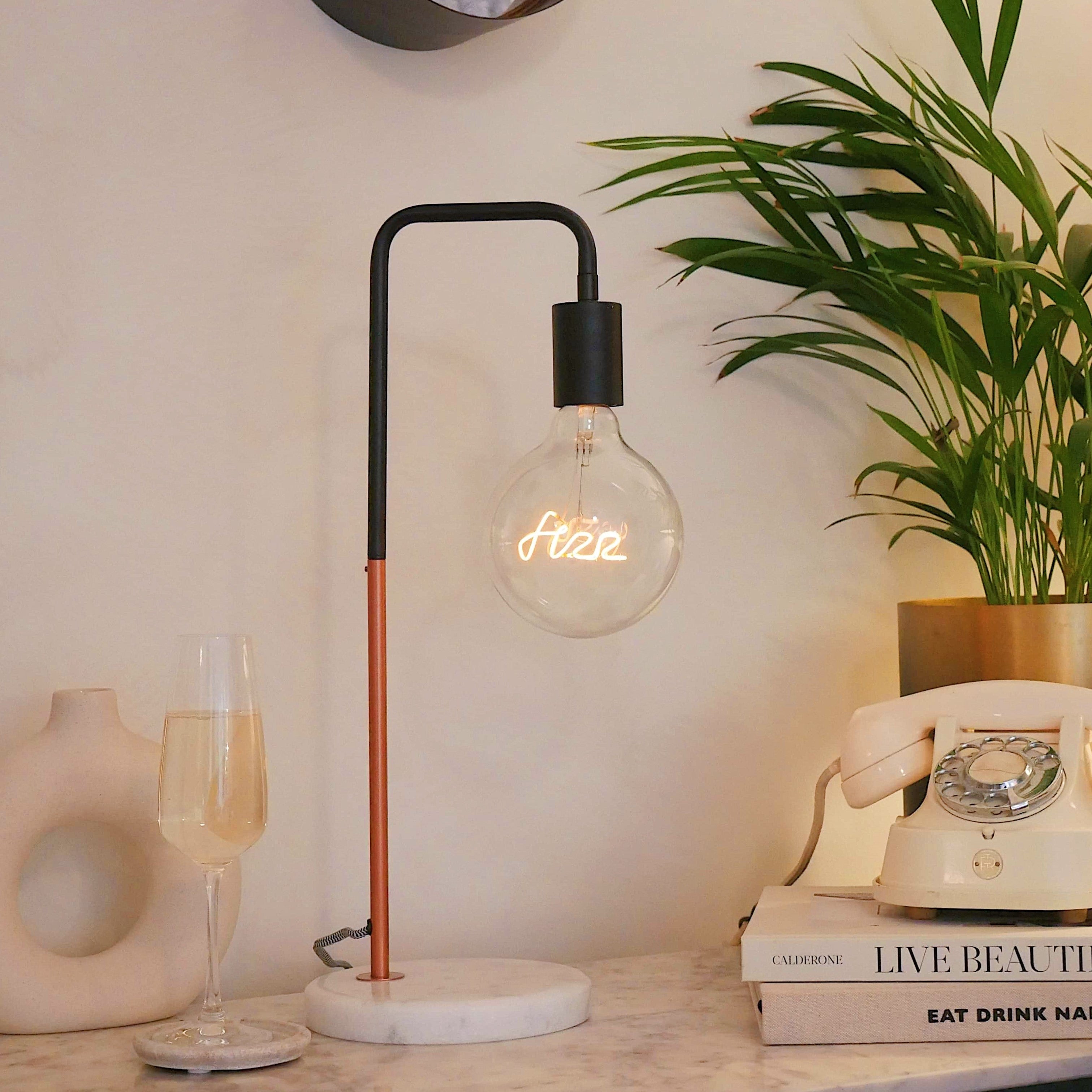 Fizz Yellow Text Bulb & Desk Lamp - Screw Up