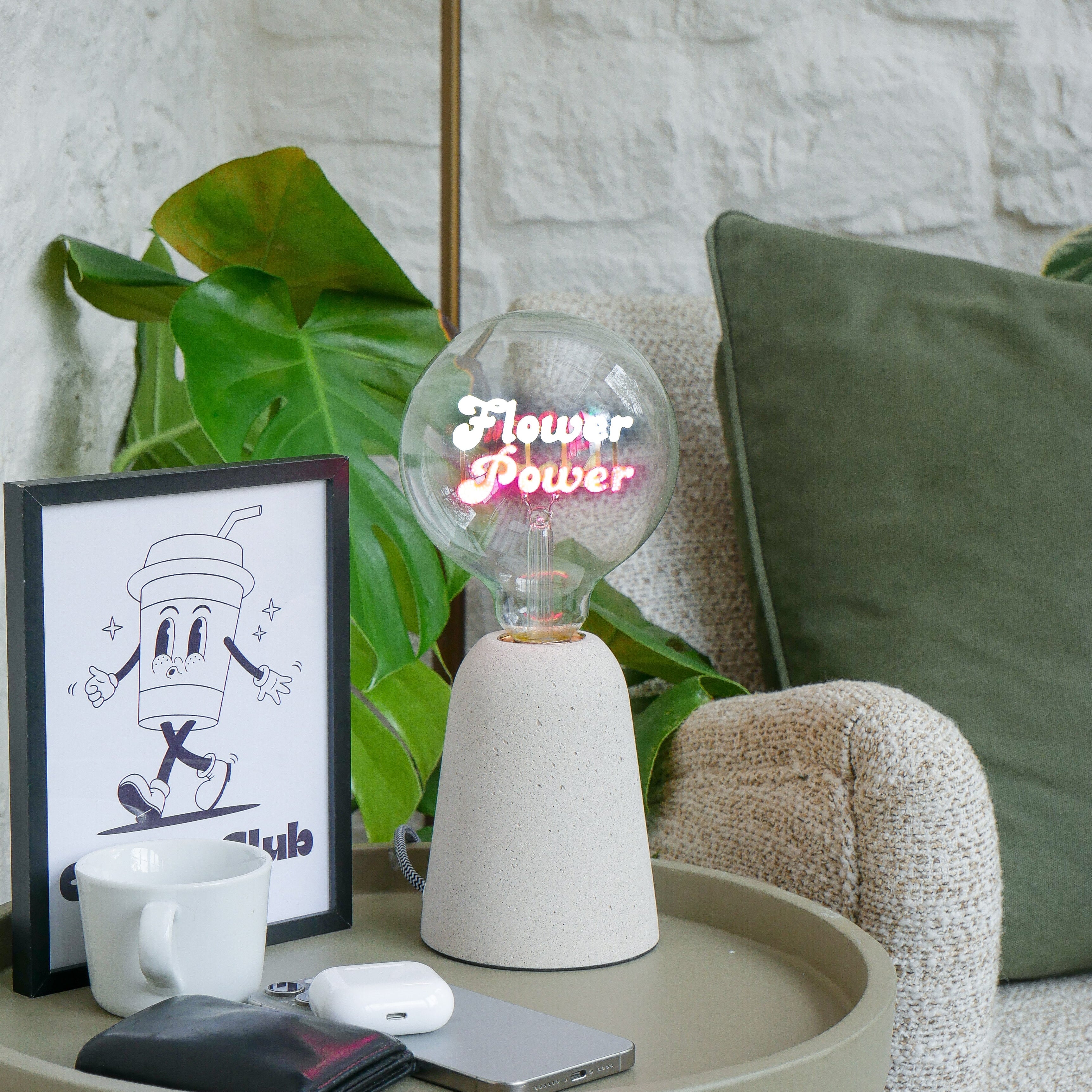 Flower Power Text Bulb & Table Lamp - Screw Down
