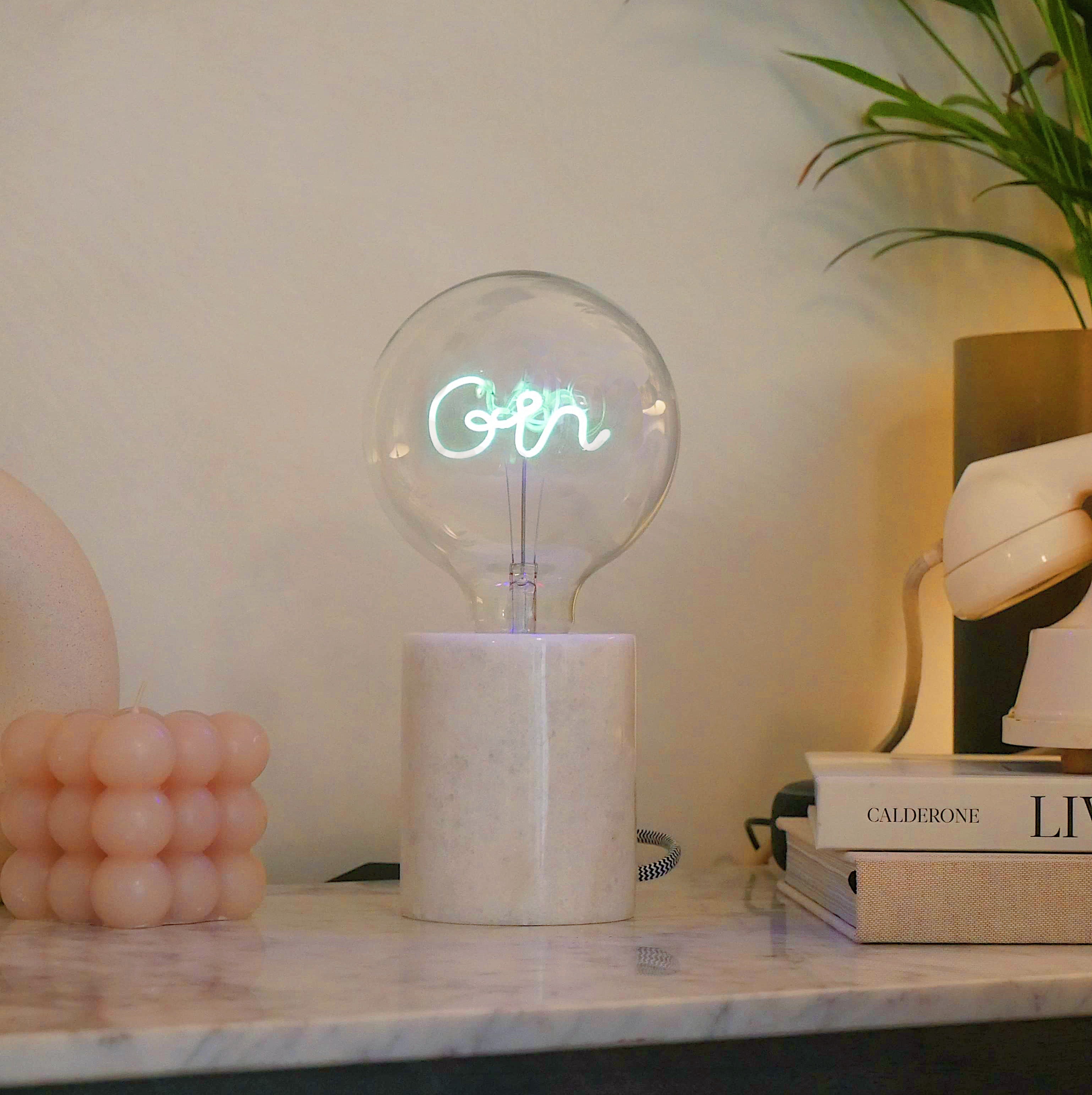 Gin Green Text Bulb & Table Lamp - Screw Down