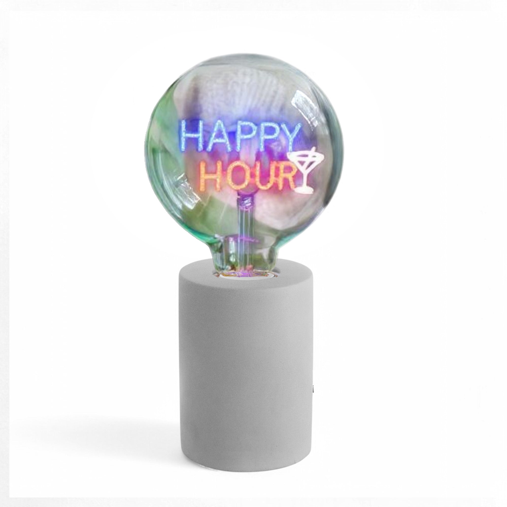 Happy Hour Text Bulb & Table Lamp - Screw Down