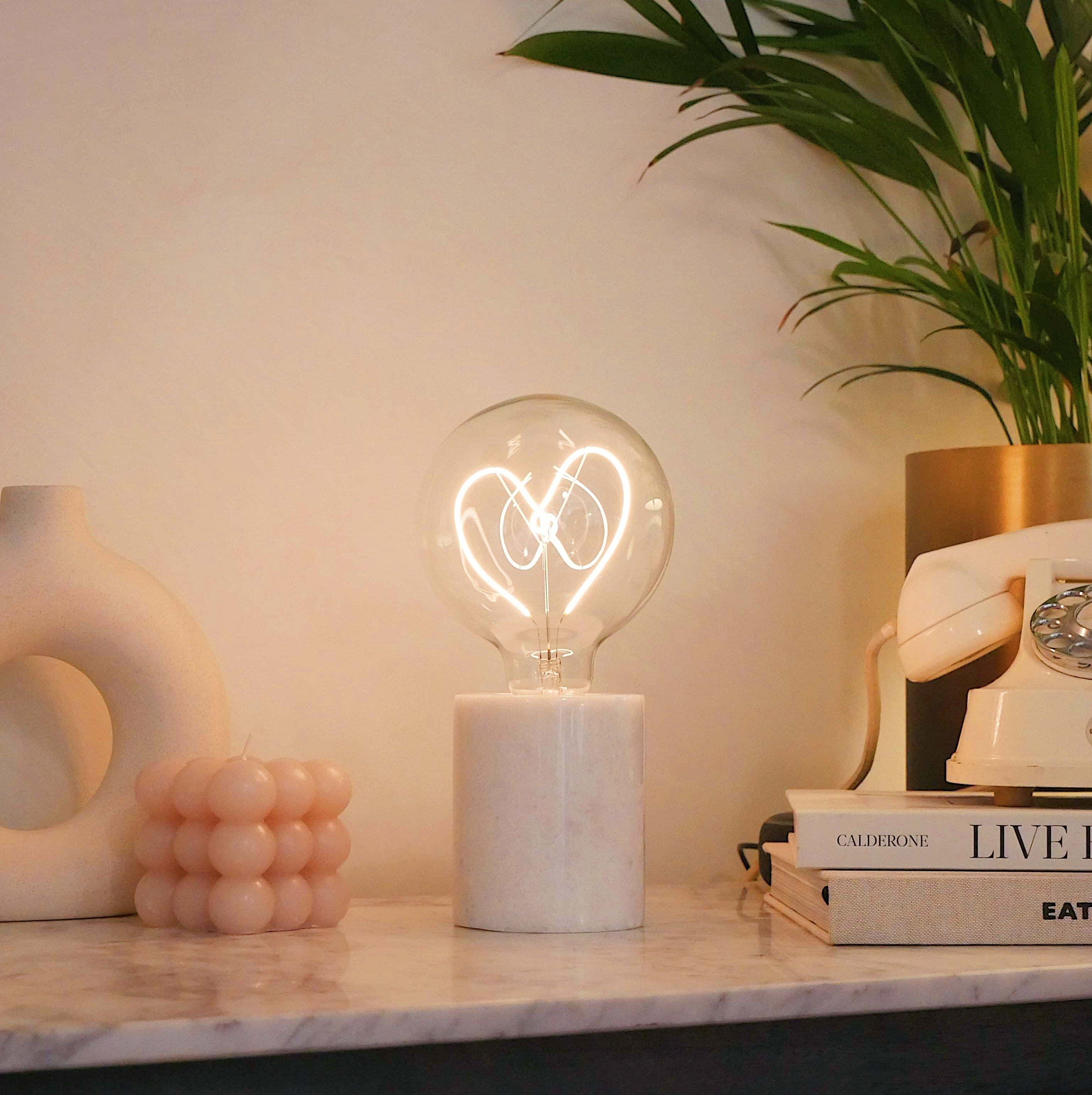 Heart Shape White Bulb & Table Lamp - Screw Down