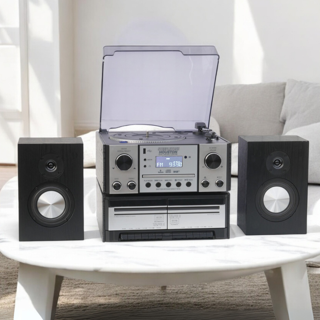 Houston XP Silver & Black Wood 6 in 1 Music Centre