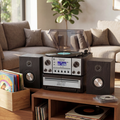 Houston XP Silver & Black Wood 6 in 1 Music Centre