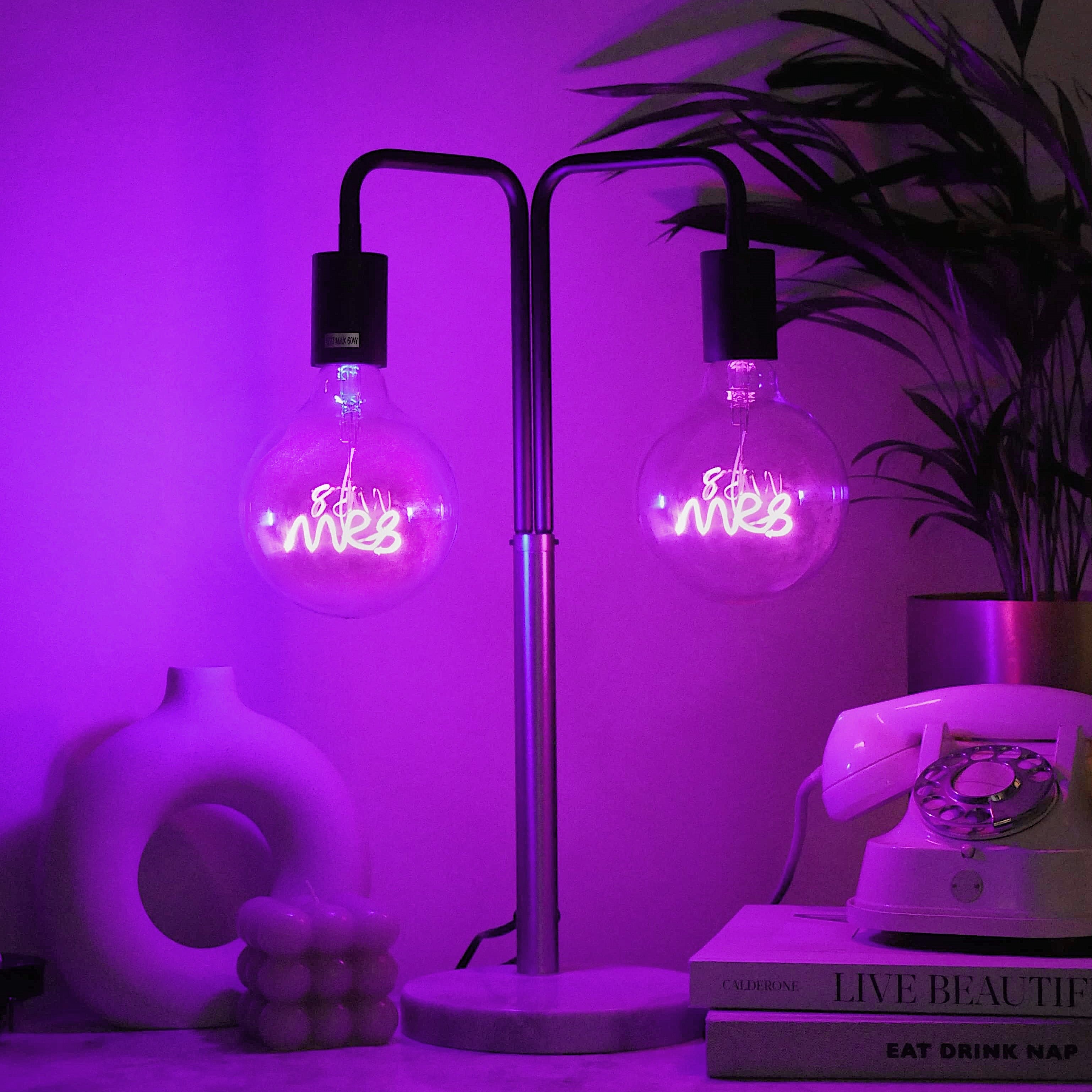 Mr & Mrs Set Text Bulb & Desk Lamp - Screw Up