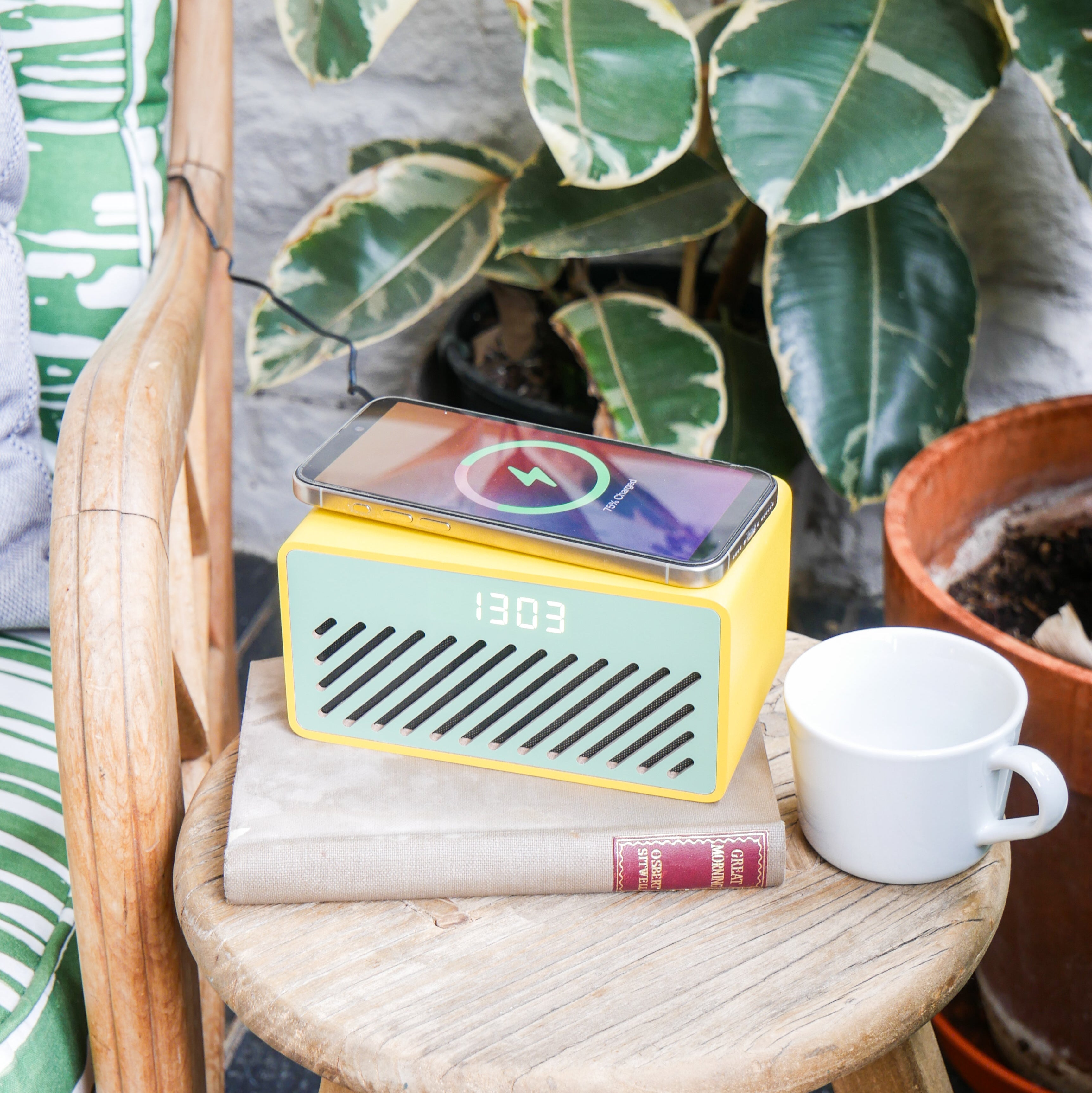 Rise Mix Wireless Phone Charger, Bluetooth Speaker & Alarm Clock - Yellow Green